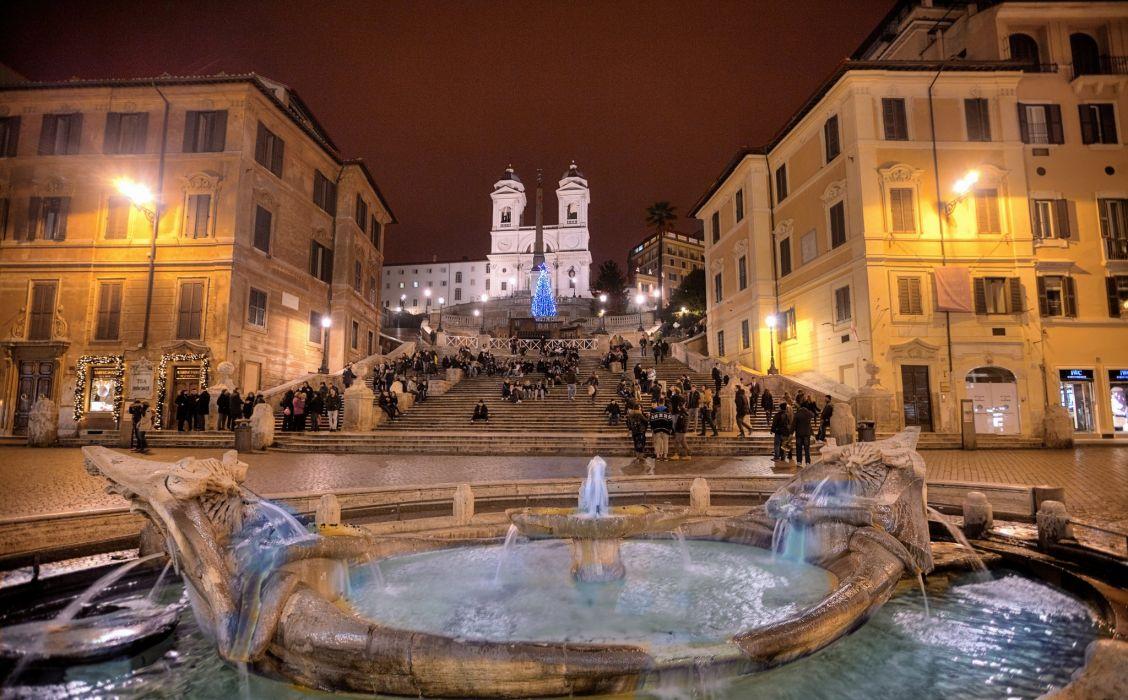 1128x700 Rome Italy Trinita dei Monti Spanish Steps Rome Italy night buildings houses church stairs monument obelisk tree architecture fountain lights people cities wallpaperx1271