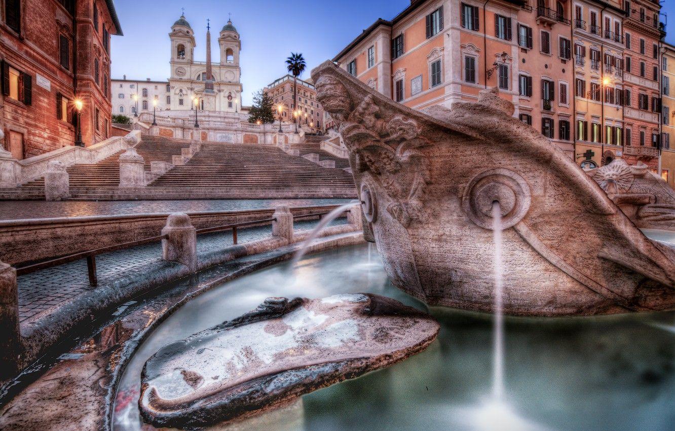 1332x850 Wallpaper Rome, Italy, The Spanish steps, the fountain of the old boat image for desktop, section город