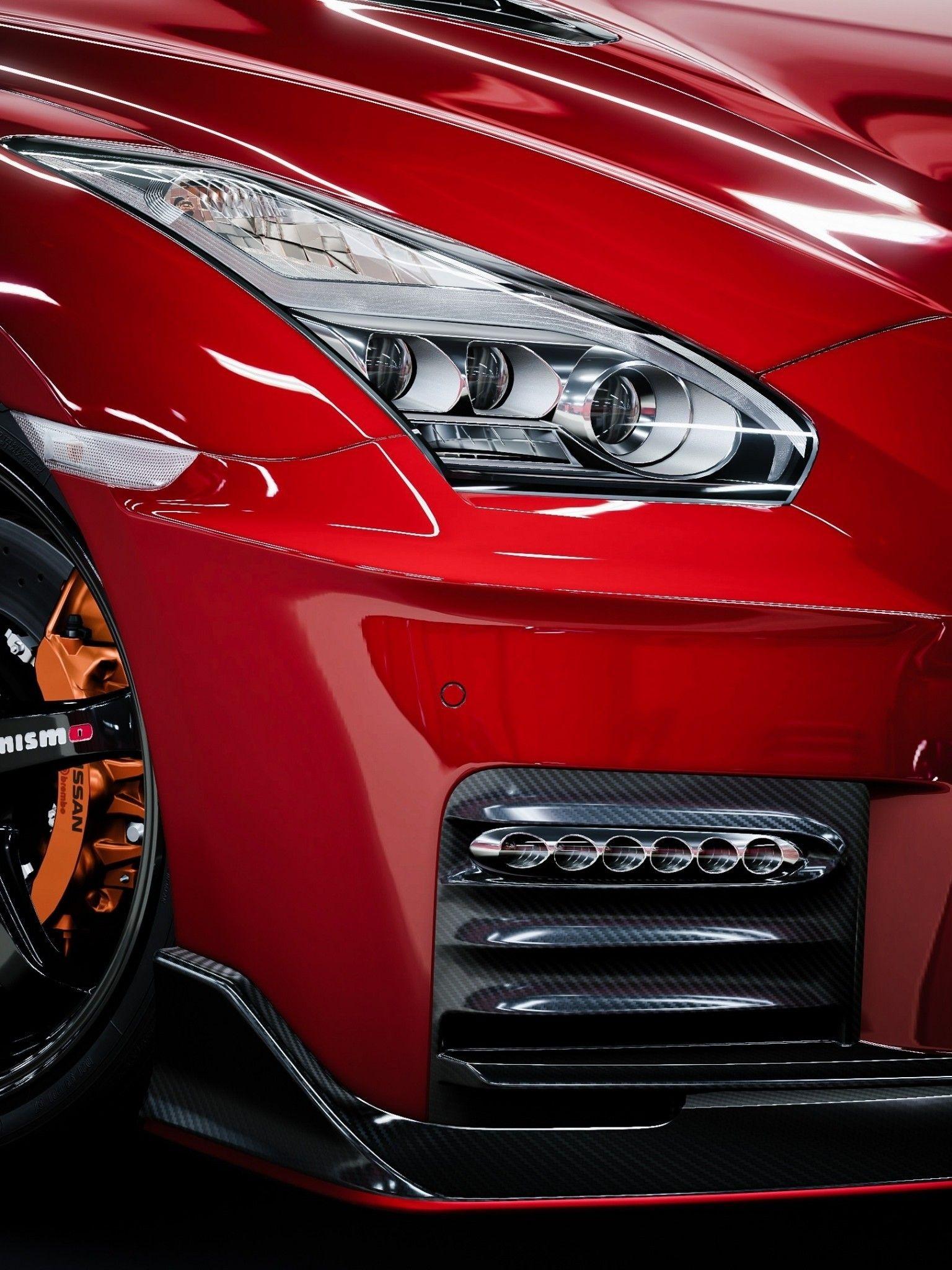 1536x2048 Download 1536x2048 Nissan Gtr, Front View, Headlights, Red, Sport Cars Wallpaper for Apple iPad Mini, Apple IPad 4