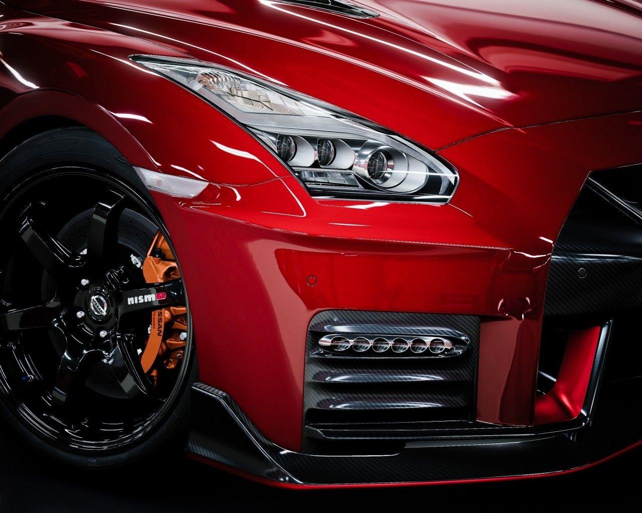 1280x1024 Download 1280x1024 Nissan Gtr, Front View, Headlights, Red, Sport Cars Wallpaper