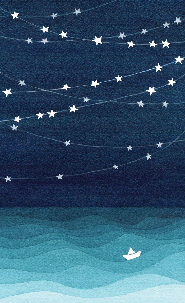 700x1147 Garlands of stars, watercolor teal ocean Window Curtains. Aesthetic wallpaper, Painting wallpaper, Art wallpaper
