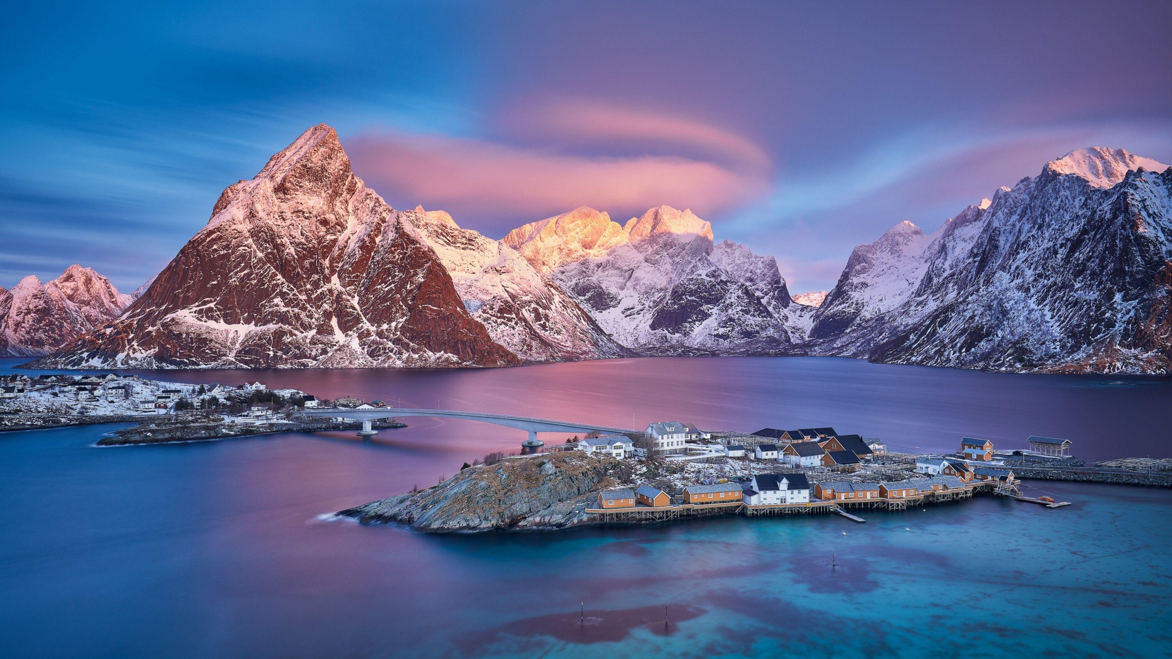 3840x2160 Norway Mountains Island Bridges Sunrises 4k, HD Nature, 4k Wallpaper, Image, Background, Photo and Picture