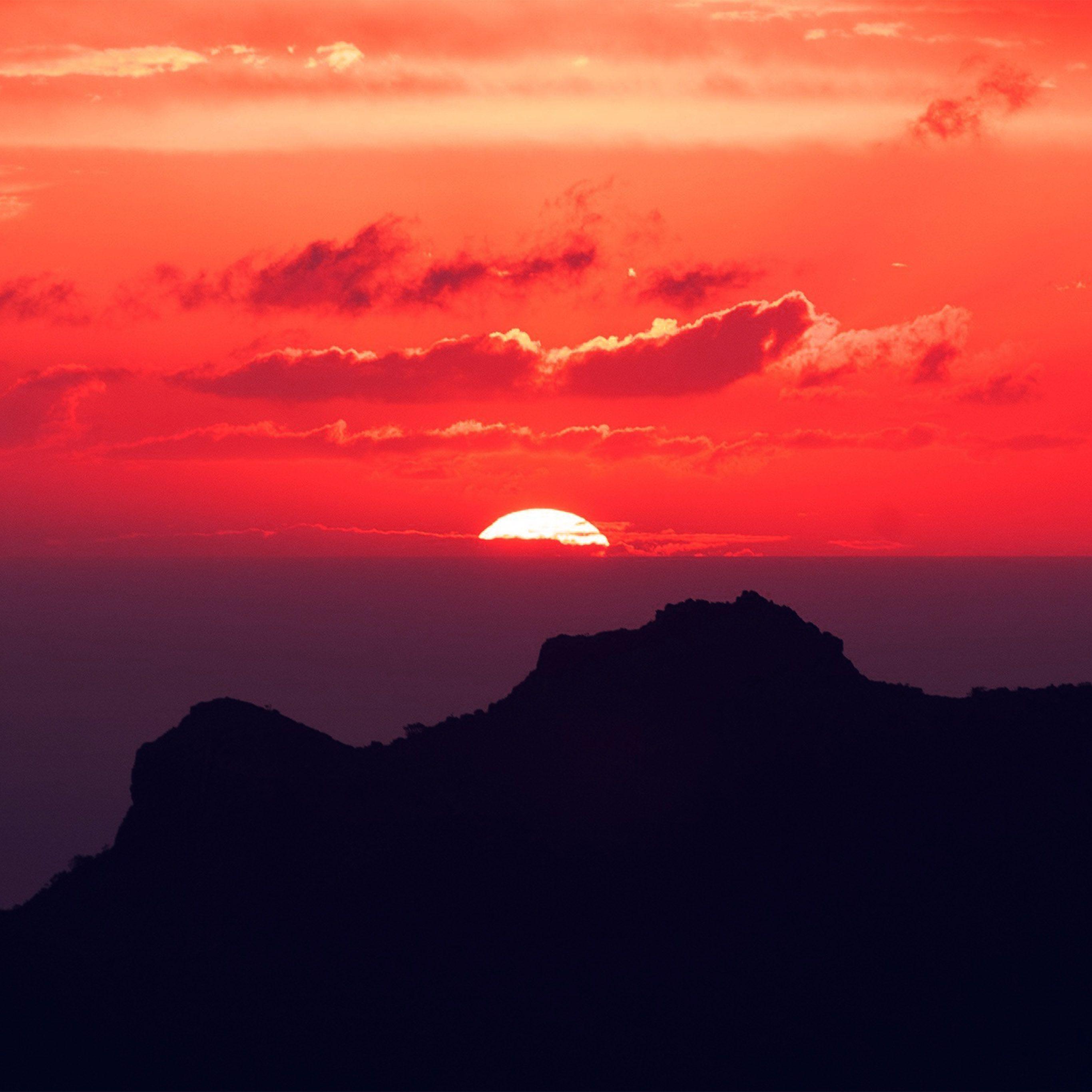 2732x2732 Canary Island Sunset Sky Mountain Nature Red Wallpaper