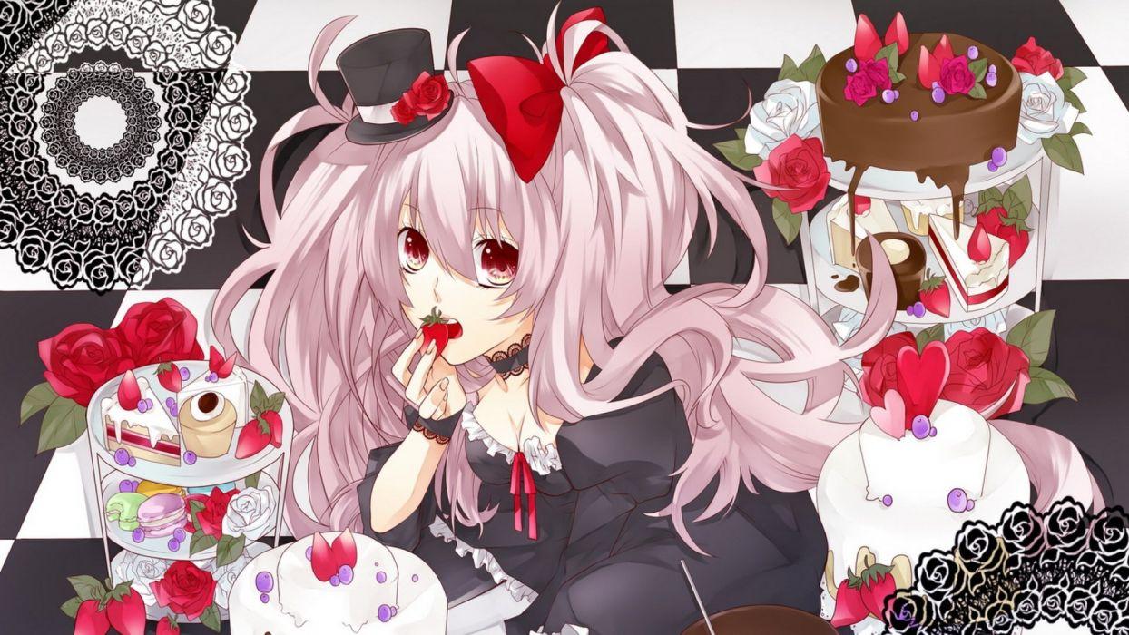1244x700 Anime girl candy cake hat appetite wallpaperx1080