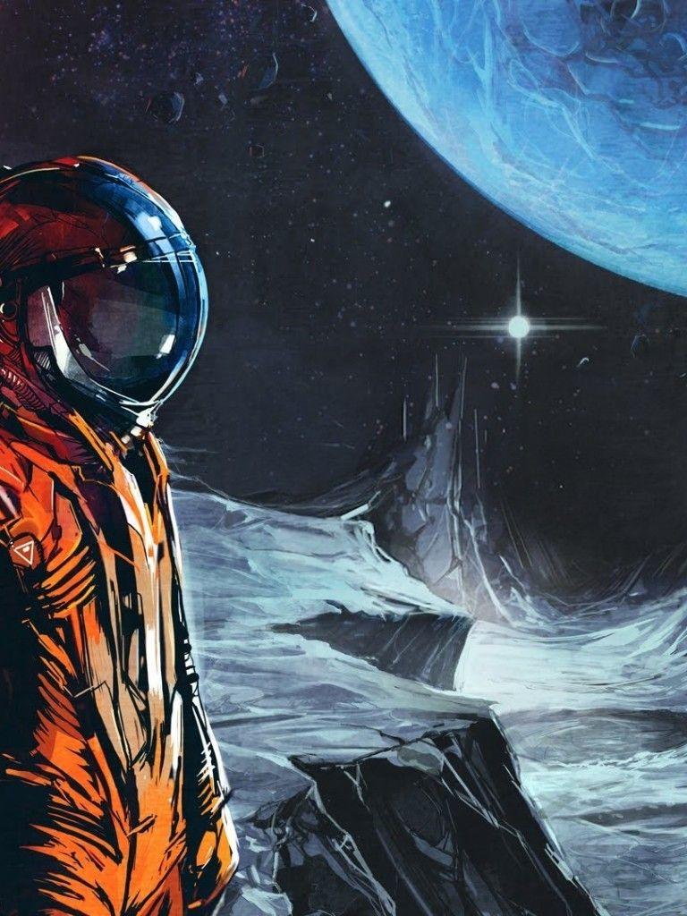 768x1024 Download 768x1024 Astronaut, Planet, Sci Fi, Artwork, Retro Style Wallpaper For Apple IPad Apple IPad Mini