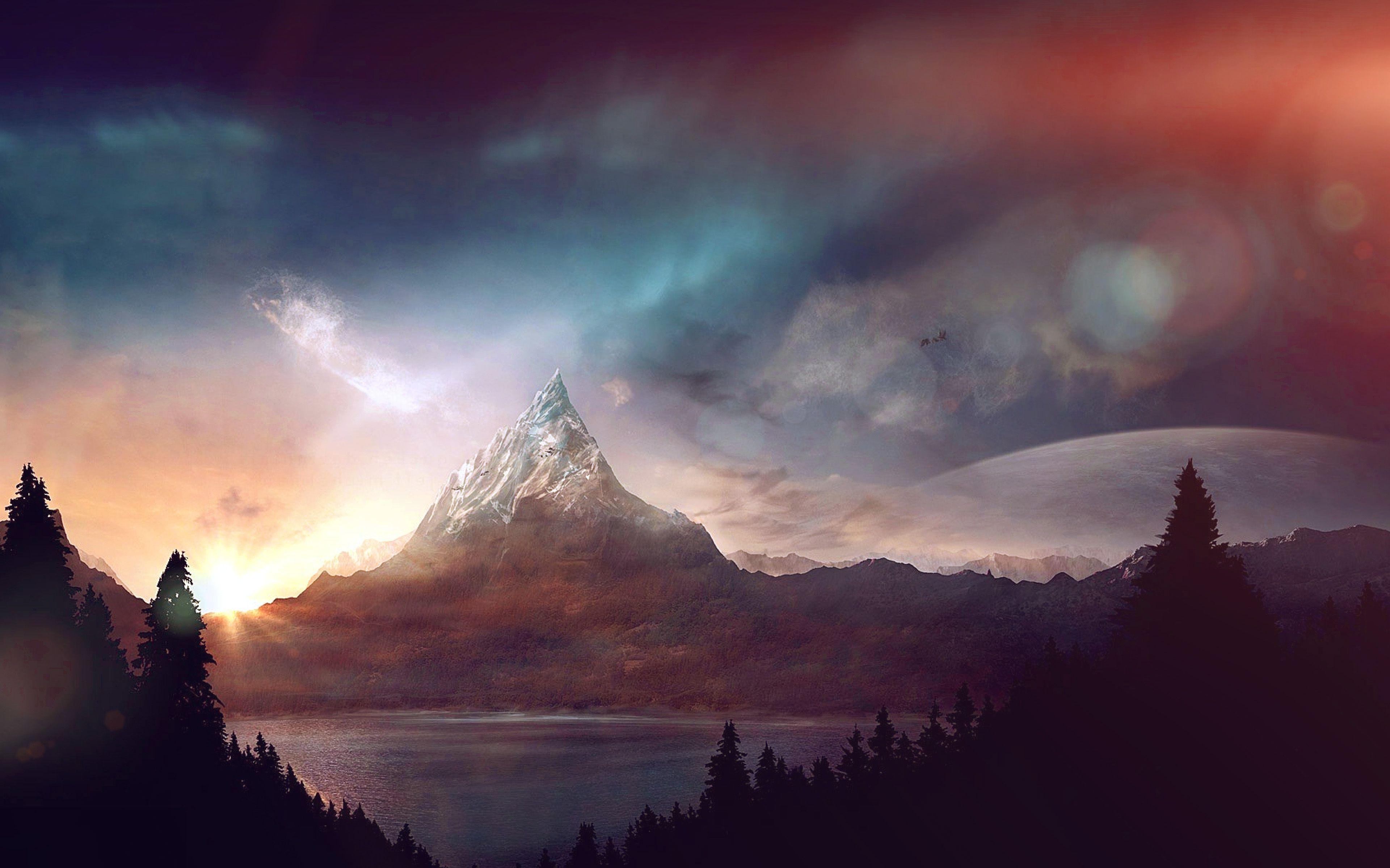 3840x2400 wallpaper for desktop, laptop. mountain nature fantasy art illustration flare