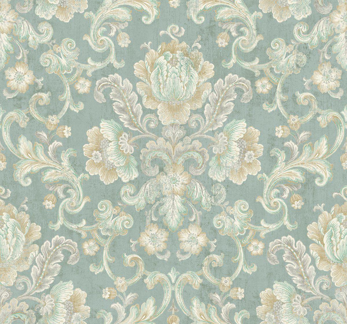1200x1120 Vintage Cameo Wallpaper in Seafoam from the Vintage Home 2 Collection