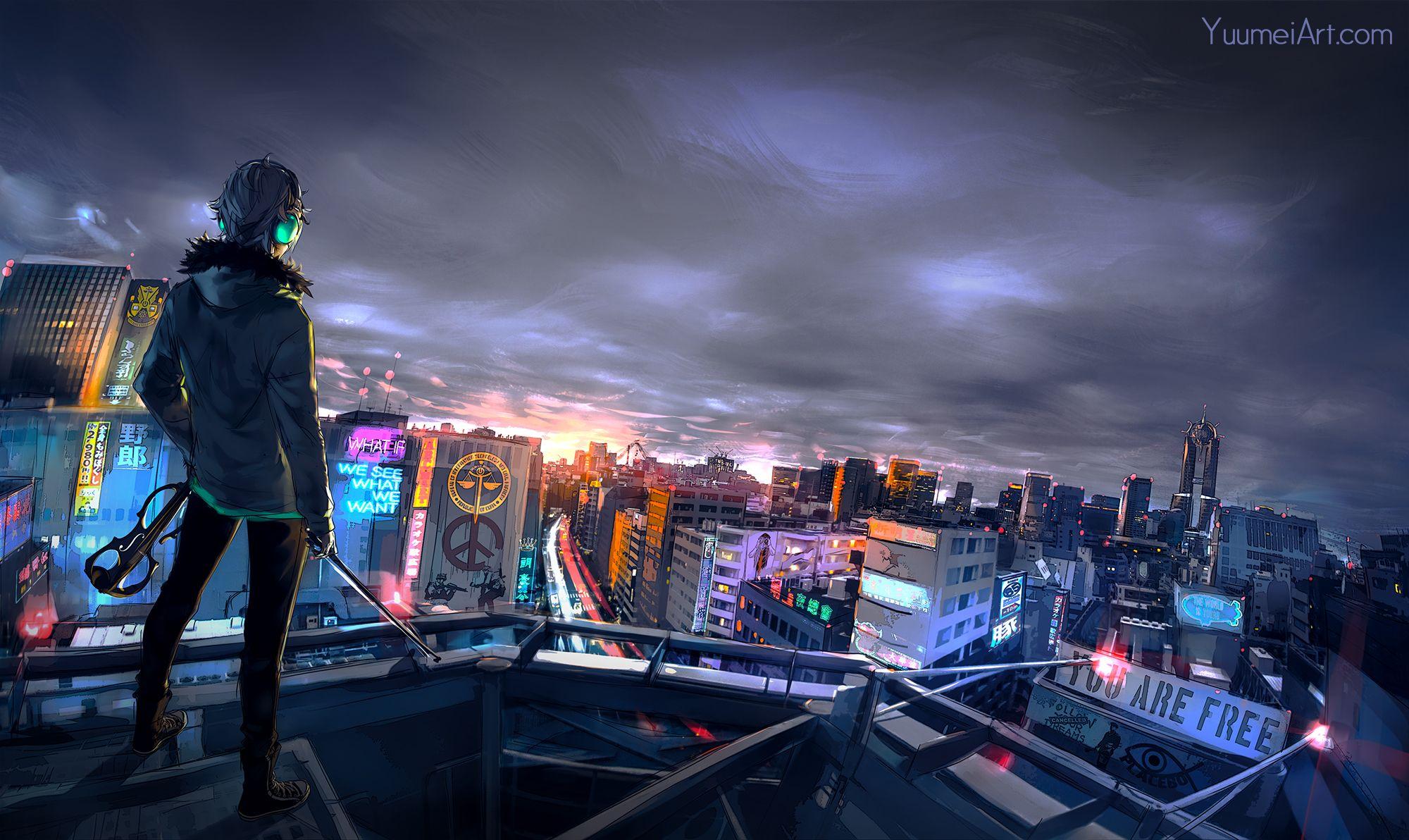 2000x1192 Cityscape Cyberpunk Wallpaper 4k