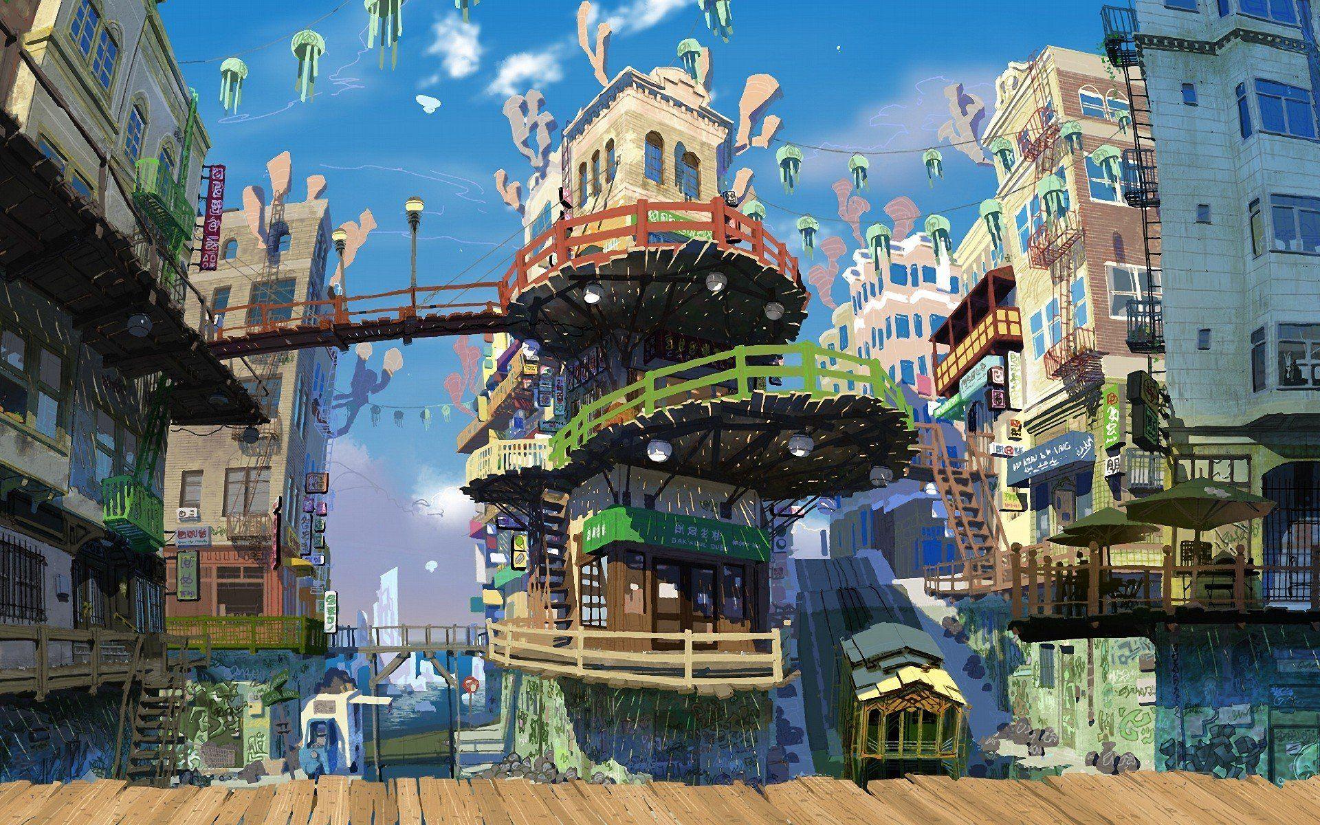 1920x1200 cityscapes, Fantasy, Art, Artwork, Skullgirls Wallpaper HD / Desktop and Mobile Background