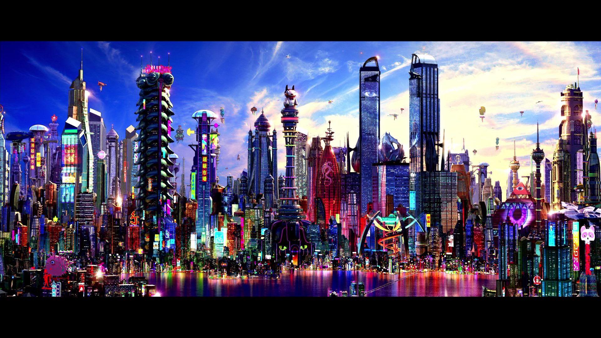 1920x1080 cityscapes, multicolor, futuristic, architecture, buildings, Speed Racer wallpaper