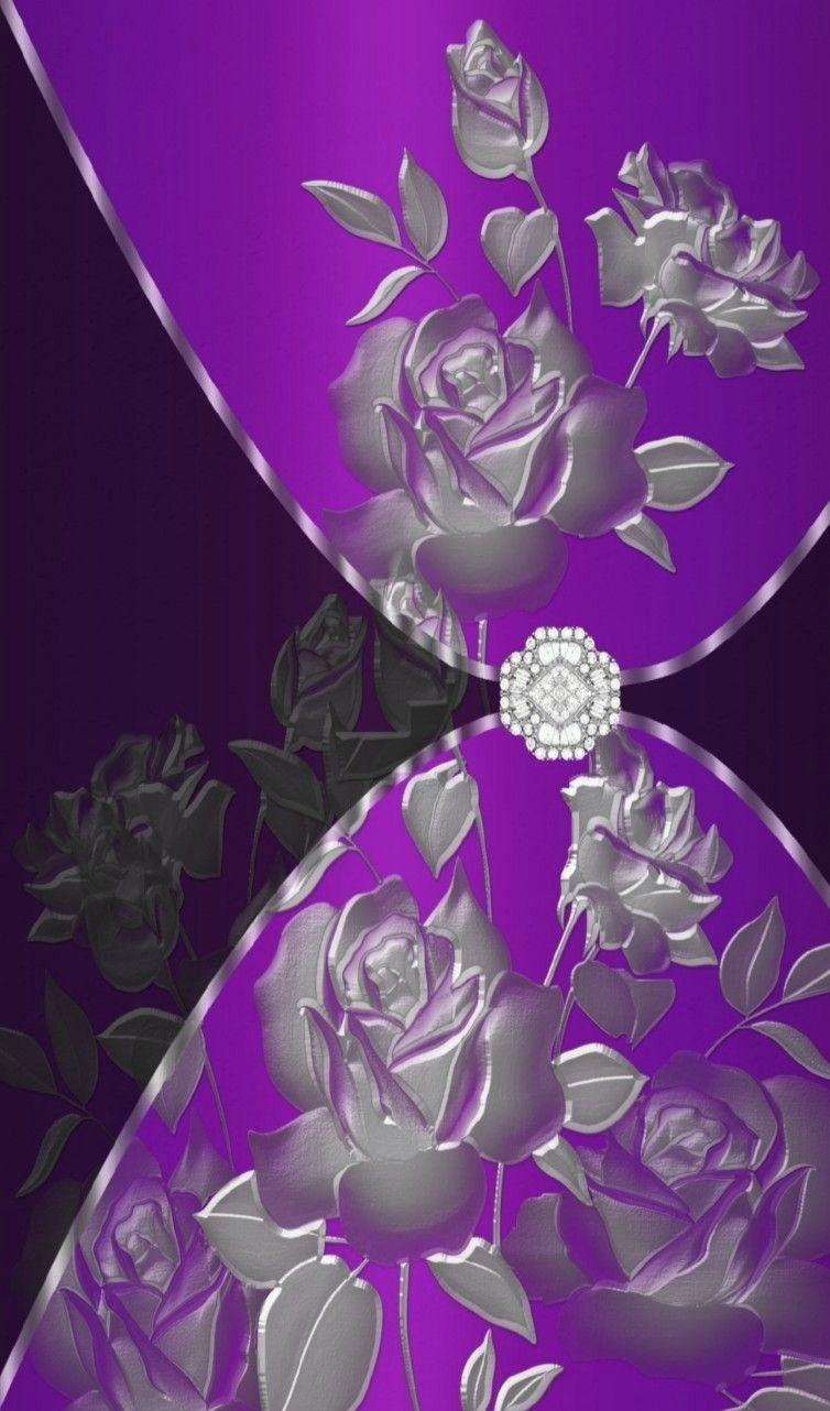 754x1282 Black Purple & Silver Wallpaper.By Artist Unknown. Purple and silver wallpaper, Skull wallpaper, Flowery wallpaper