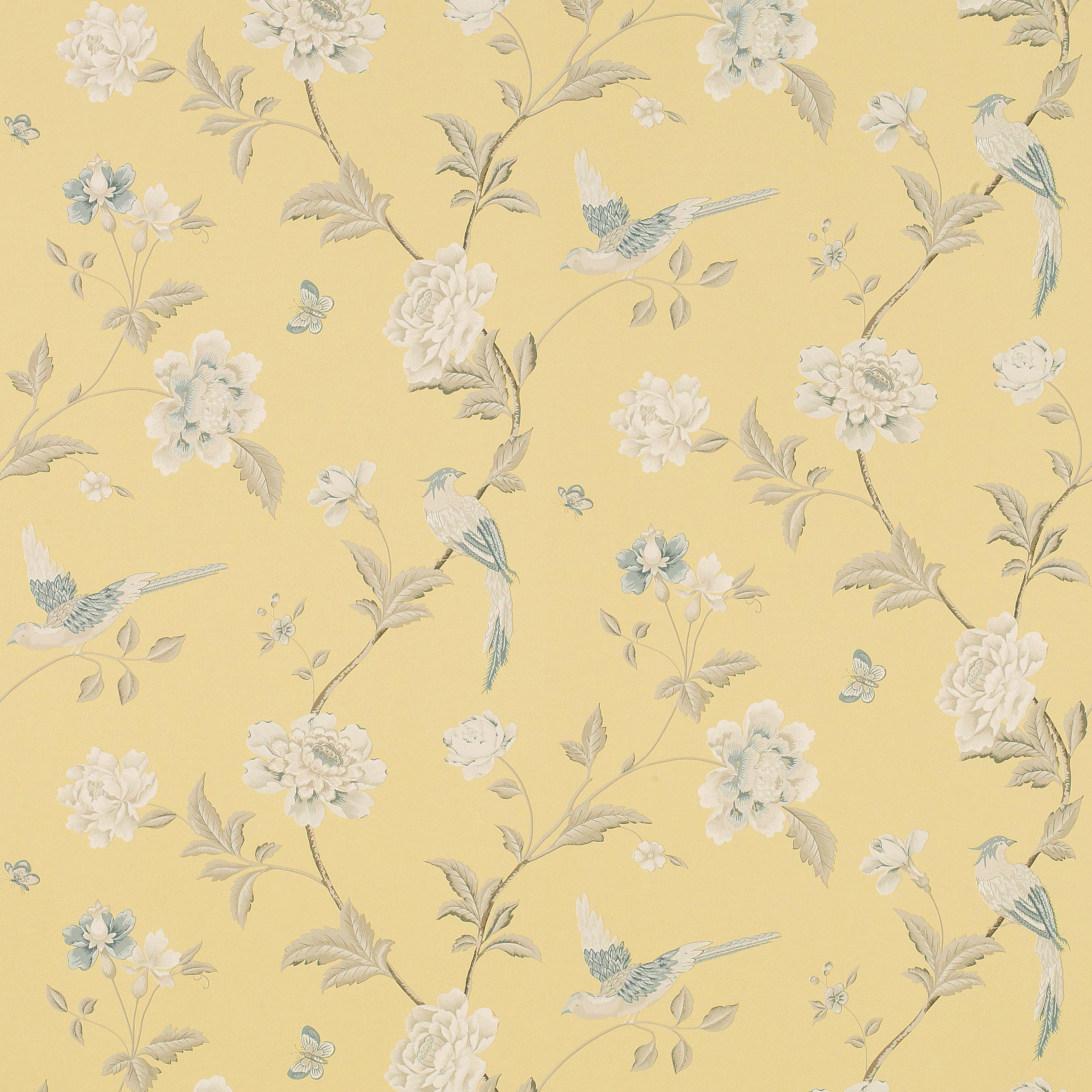 2500x2500 Elveden Camomile Wallpaper An elegant archive print depicting beautiful birds and fl. Bedroom wallpaper laura ashley, Bedroom wallpaper flowers, Wallpaper bedroom