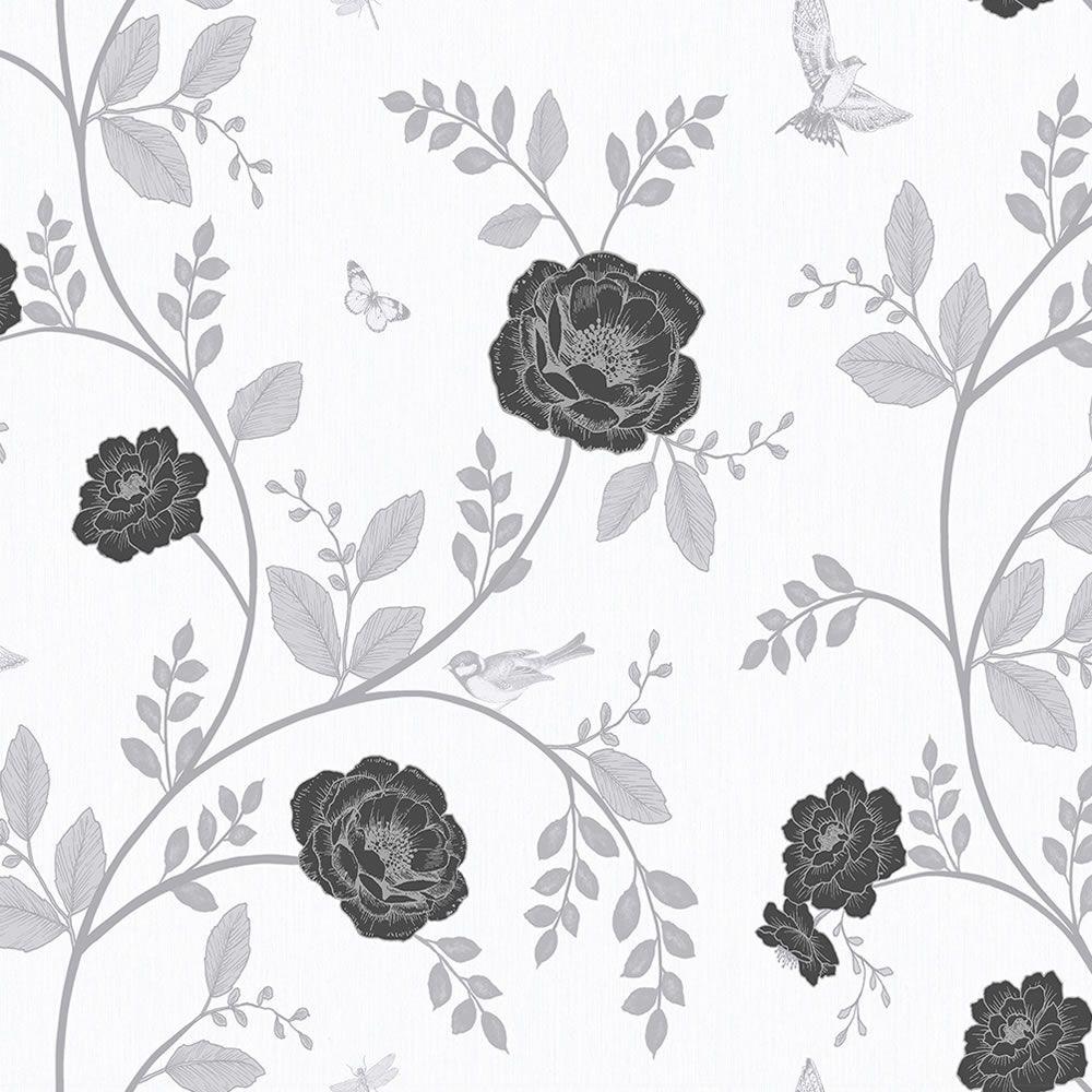 1000x1000 Black and White Floral Wallpaper