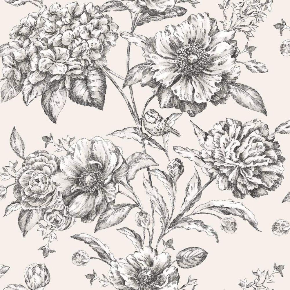 1000x1000 Camille Cordelia Floral Wallpaper Black, White from I Love Wallpaper UK