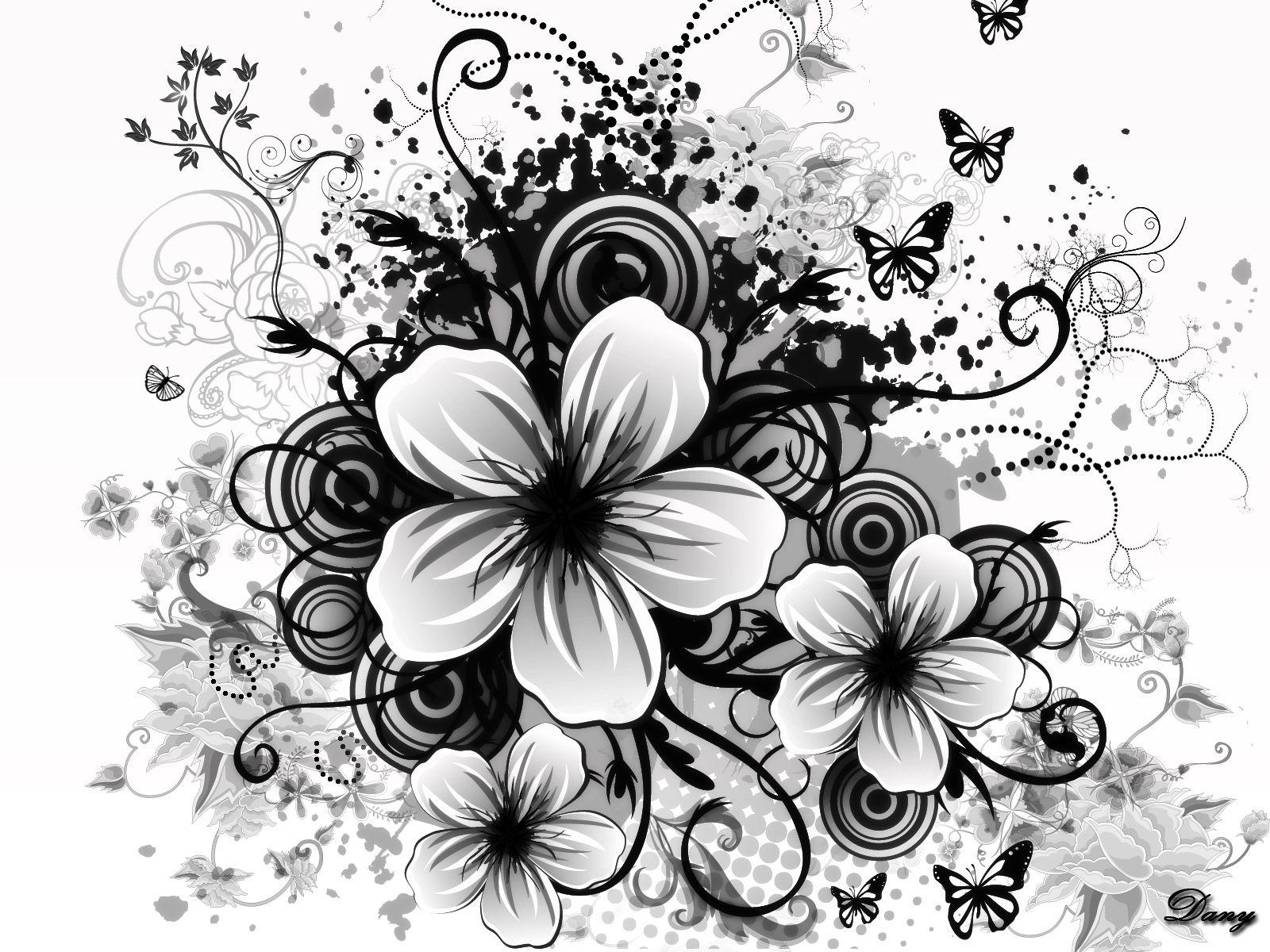 1600x1200 Black And White Floral Wallpaper HD