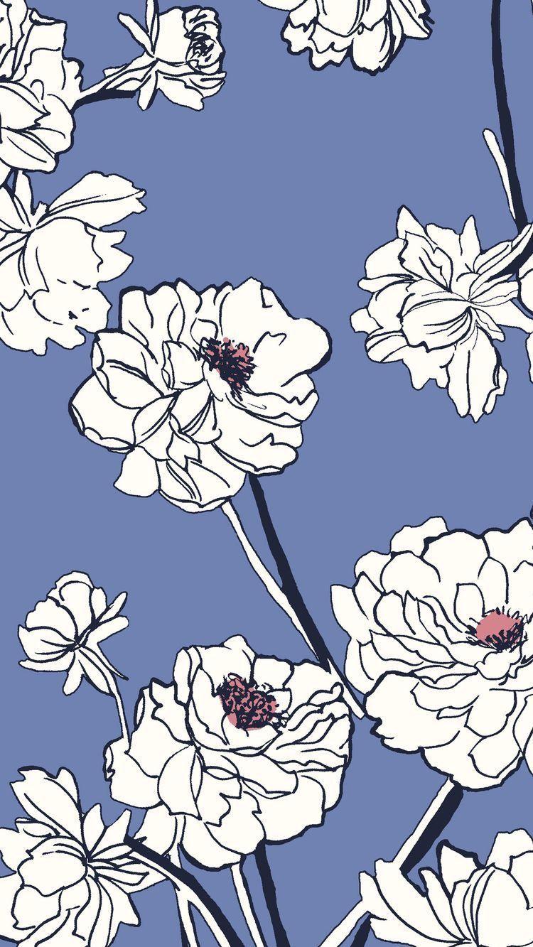 750x1333 iPhone Blue And White Floral Wallpaper