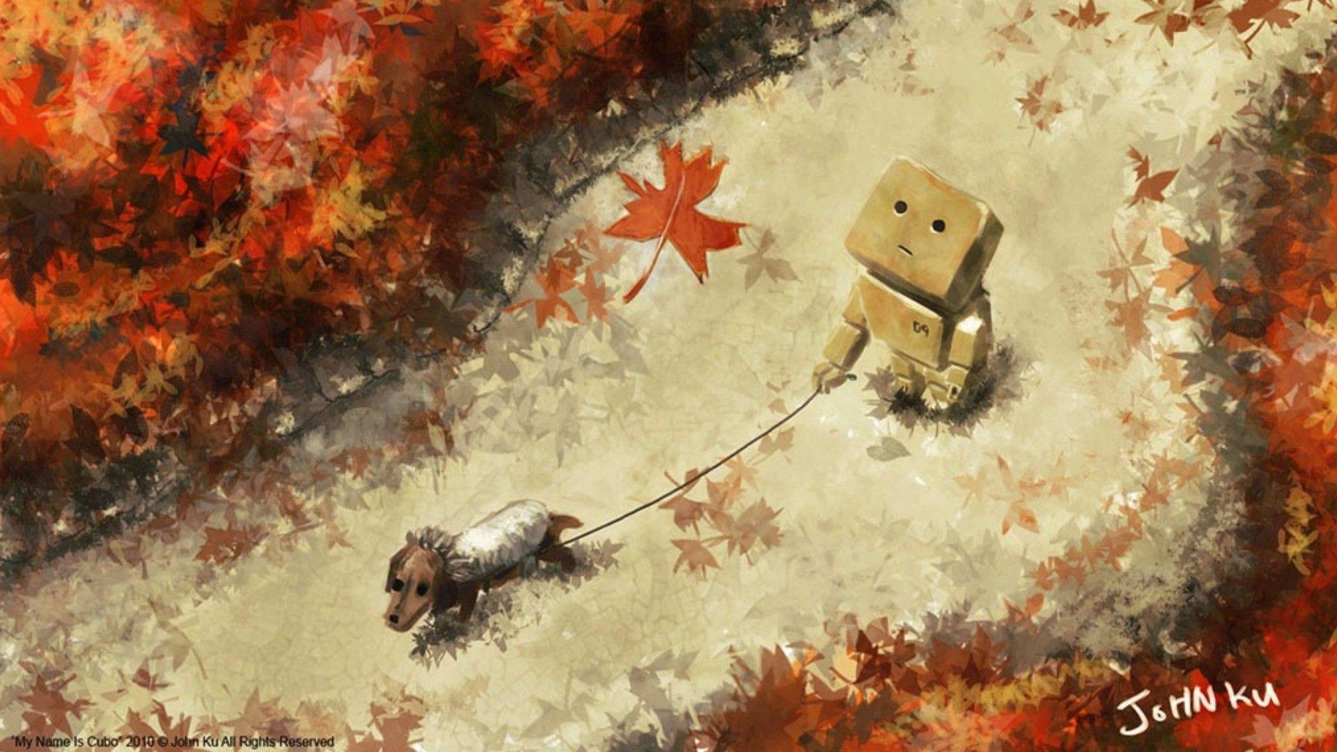 1920x1080 Dando walking a dog, drawing wallpaper and image, picture, photo