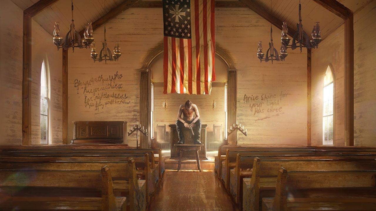1280x720 Desktop Wallpaper Far Cry 5 Church Flag vdeo game