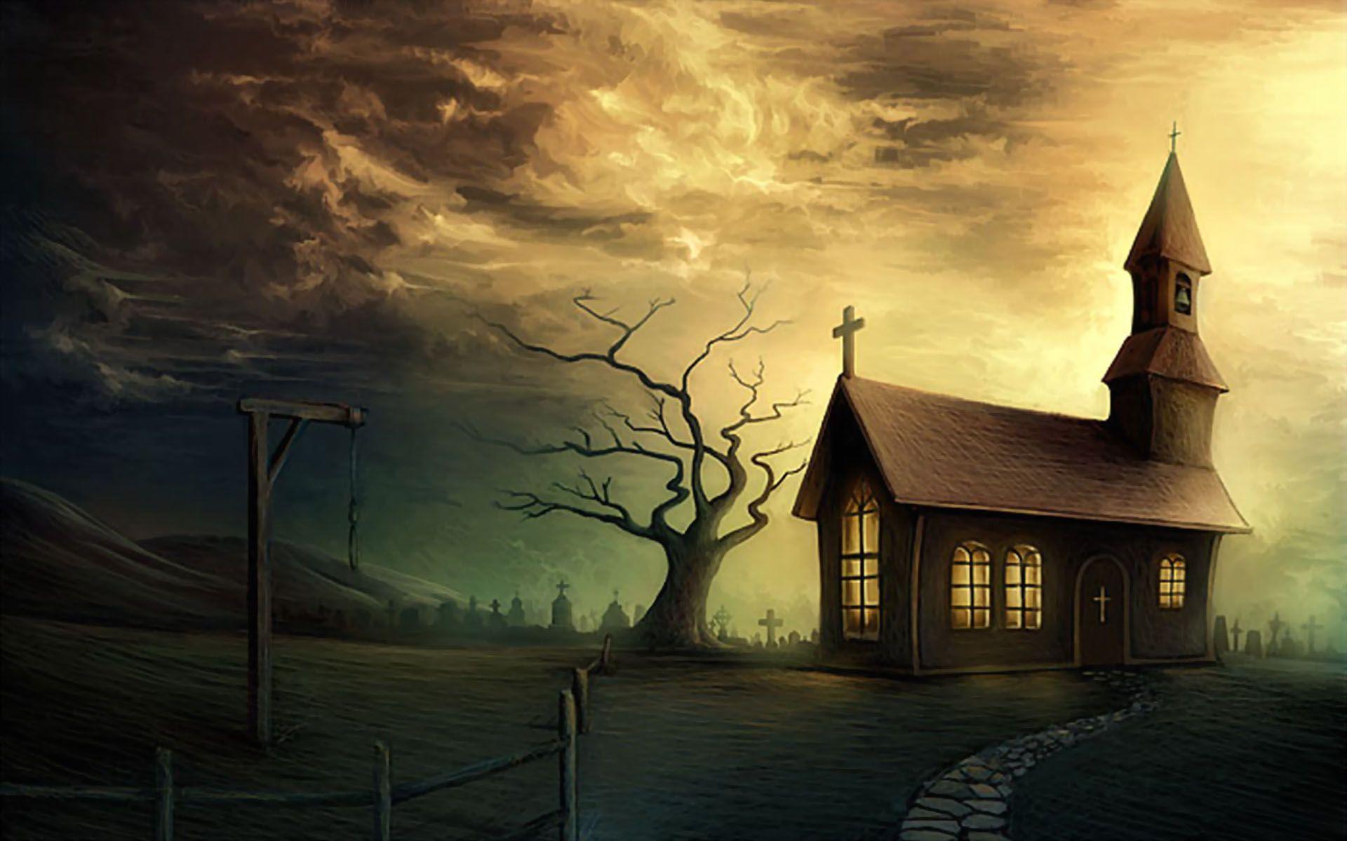 1920x1200 Church, In, Halloween, Hd, Wallpaper, For, Desktop, Background