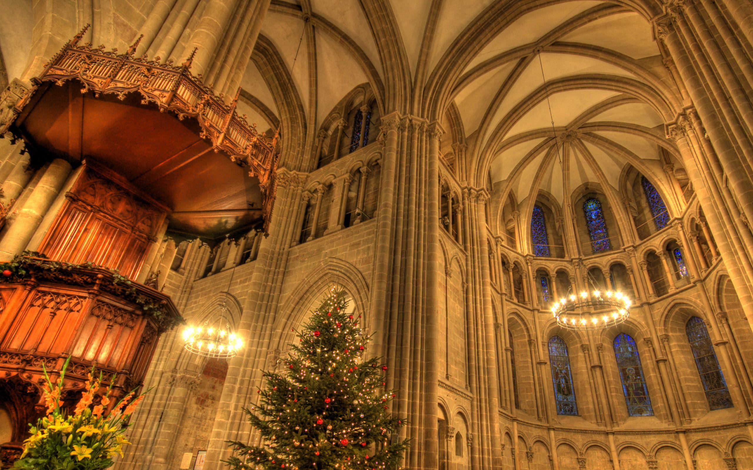2560x1600 Christmas tree in the church Desktop wallpaper 2560x1600