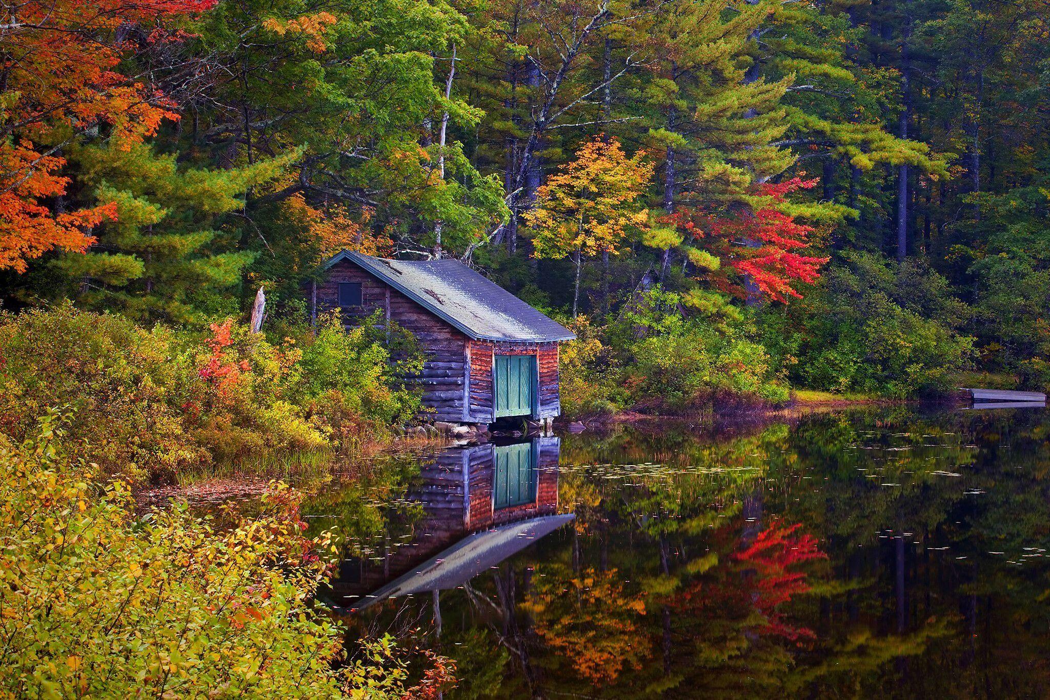 2048x1365 lake, House, Forest, Trees, Landscape, Autumn Wallpaper HD / Desktop and Mobile Background