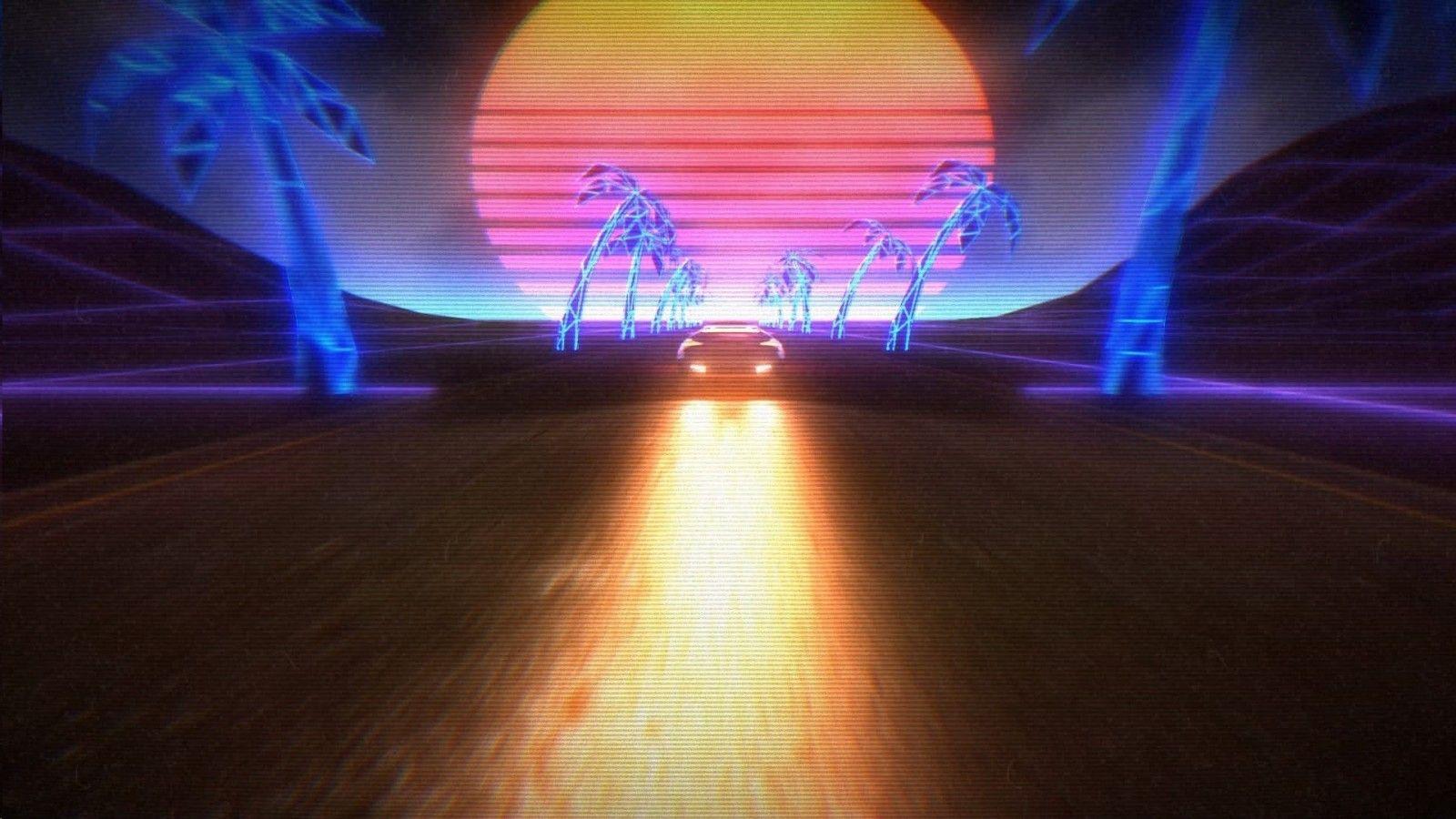 1600x900 night, neon, car, retro games, New Retro Wave, 1980s, synthwave, disco, light, lighting, stage, theatre, screenshot. Mocah HD Wallpaper