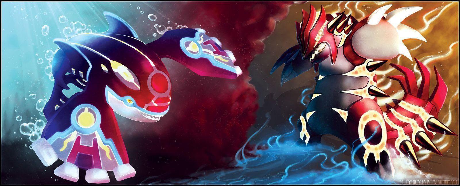 1600x647 Groudon and Kyogre Background HD .