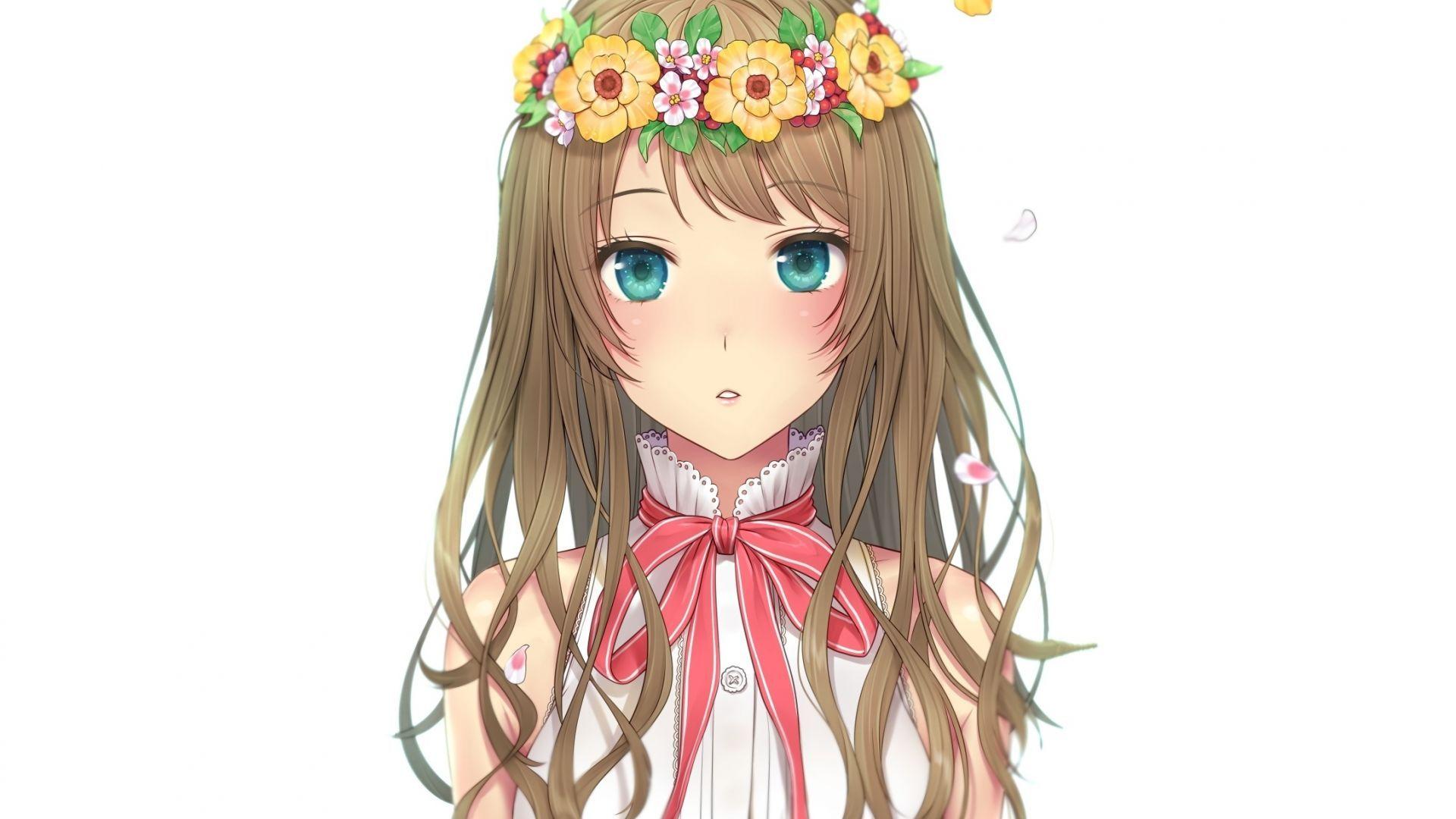 1920x1080 Desktop wallpaper cute, blue eyes, original, flowers crown, anime girl, HD image, picture, background, ef0428