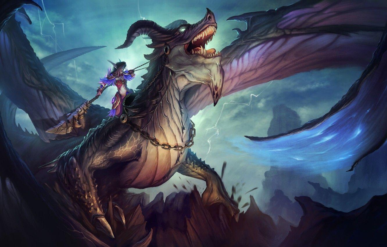 1332x850 Wallpaper Being, Dragon, The game, Wings, Mouth, WoW, Fantasy, Dragon, Elf, World of warcraft, Night Elf, Fiction, Fiction, Game, WarCraft, Illustration image for desktop, section фантастика