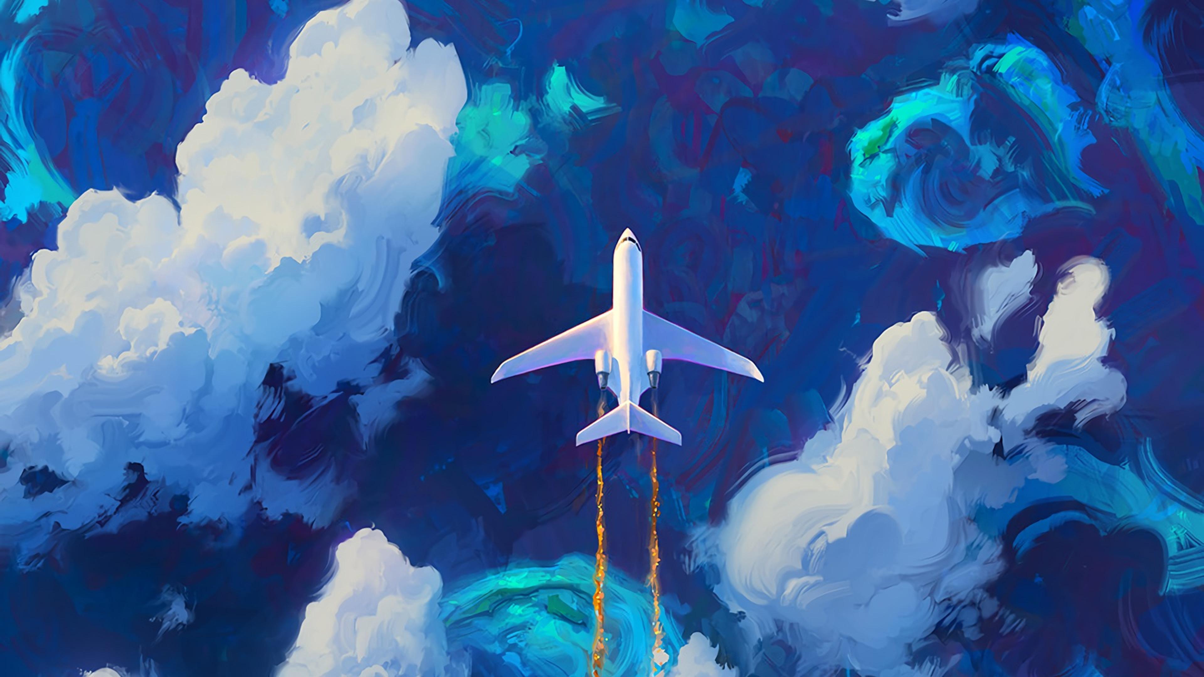 3840x2160 Plane And Clouds Artistic Digital Art 4K Wallpaper, HD Artist 4K Wallpaper, Image, Photo and Background