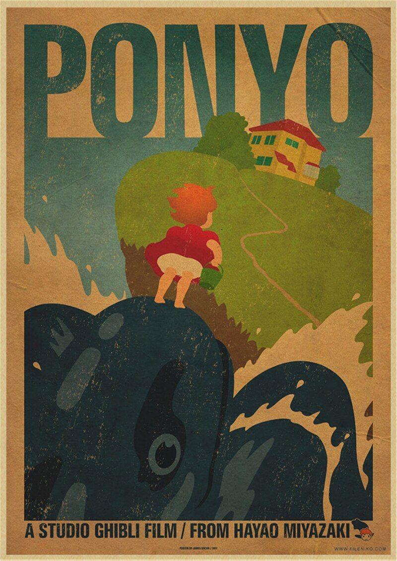 800x1131 Vintage Posters Ponyo On The Cliff Hayao Miyazaki Poster Home Decor Wall Sticker Retro Decorative Painting. vintage poster. stickers photoposters posters