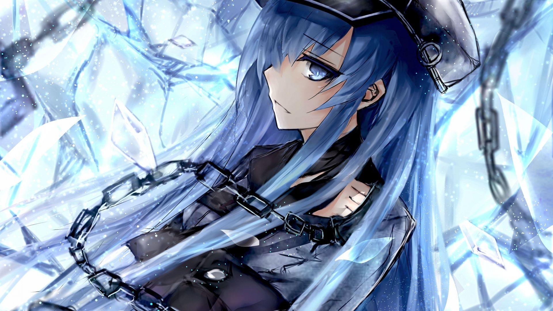 1920x1080 Wallpaper Blue Hair, Chains, Hat, Akame Ga Kill, Profile View, Esdeath