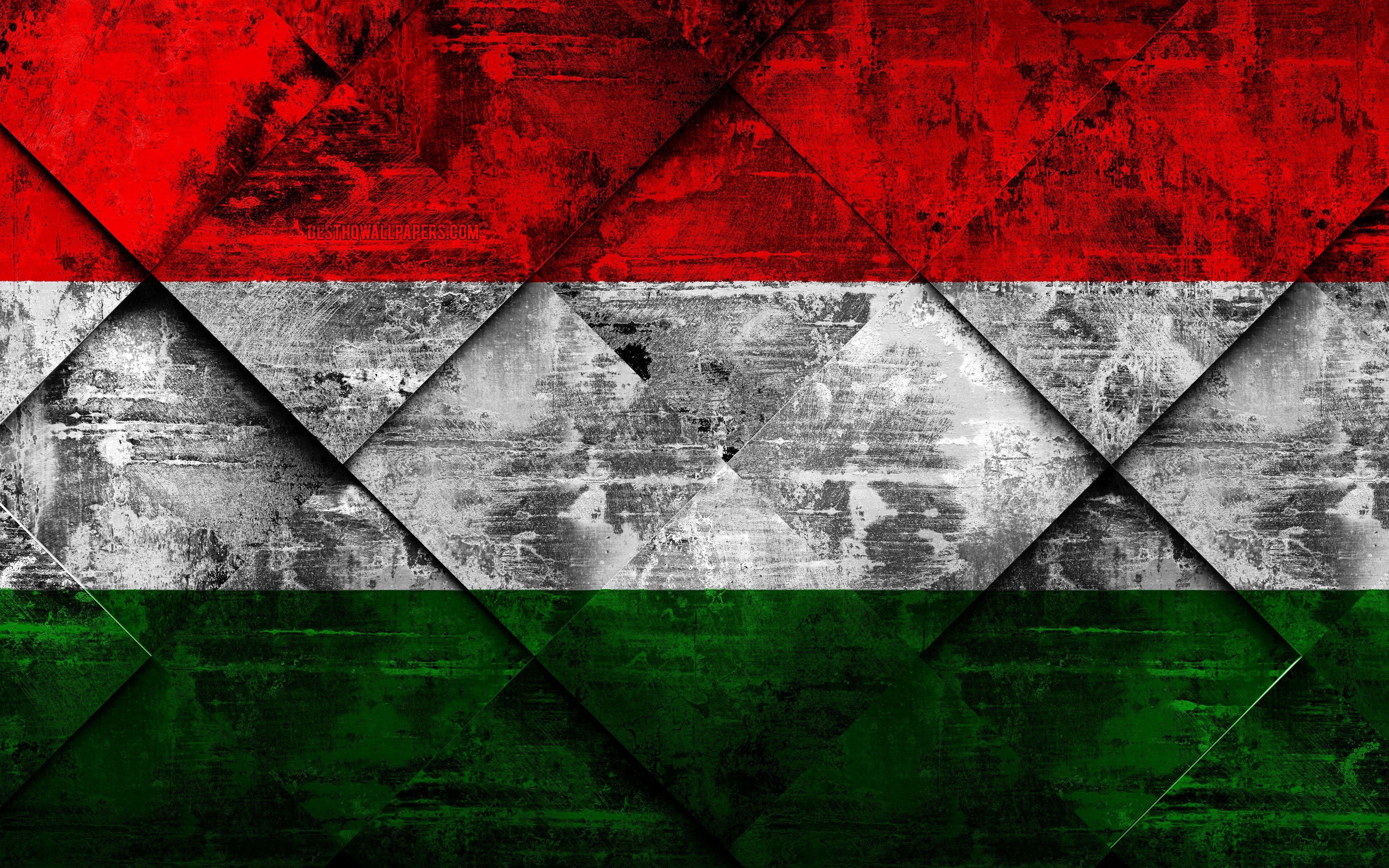 3840x2400 Download wallpaper Flag of Hungary, 4k, grunge art, rhombus grunge texture, Hungarian flag, Europe, national symbols, Hungary, creative art for desktop with resolution 3840x2400. High Quality HD picture wallpaper