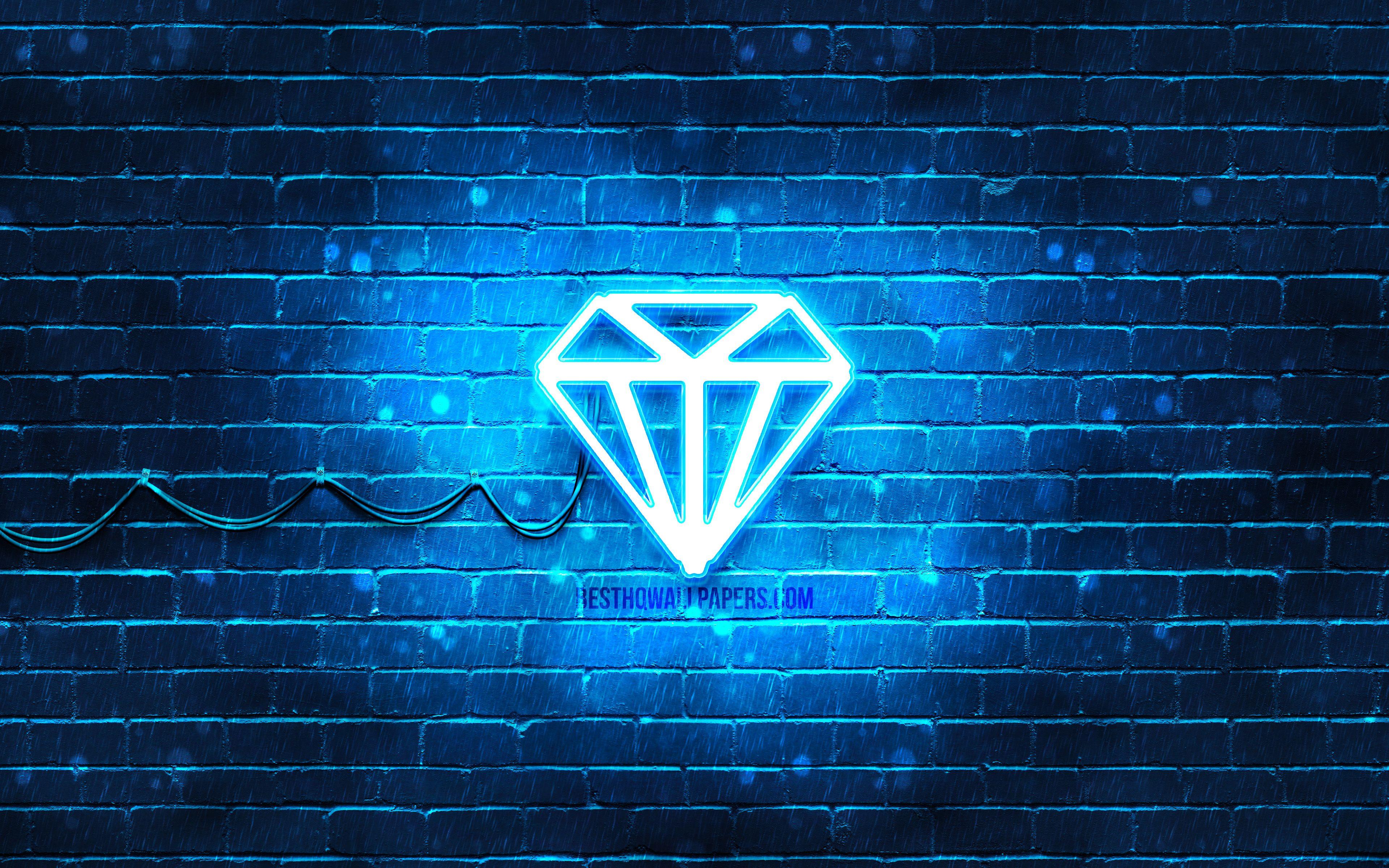 3840x2400 Download wallpaper Sapphire neon icon, 4k, blue gem, neon symbols, Sapphire, gems, neon icons, Sapphire sign, gems signs, blue background, Sapphire icon, gems icons for desktop with resolution 3840x2400. High Quality HD