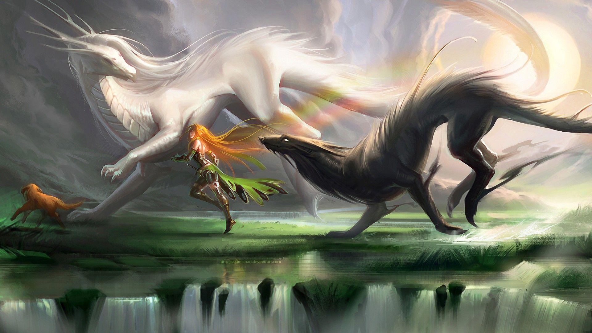 1920x1080 Fantasy Art Creature Love Dragon Wallpaper:1920x1080