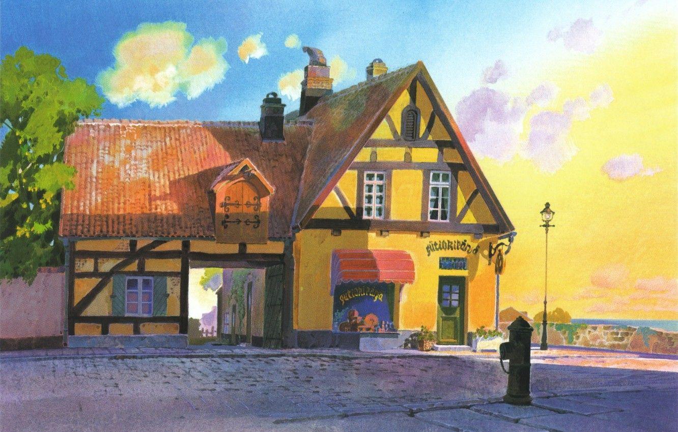 1332x850 Photo Wallpaper Clouds, House, Street, Crane, Sketch, 's Delivery Service House