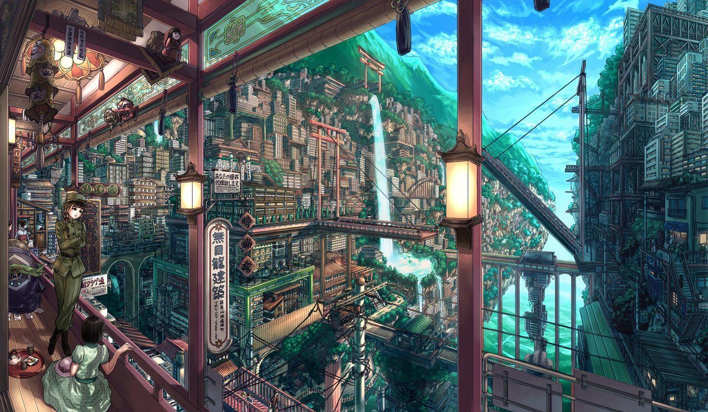 1438x837 Anime Scenery Wallpaper City Wallpaper HD