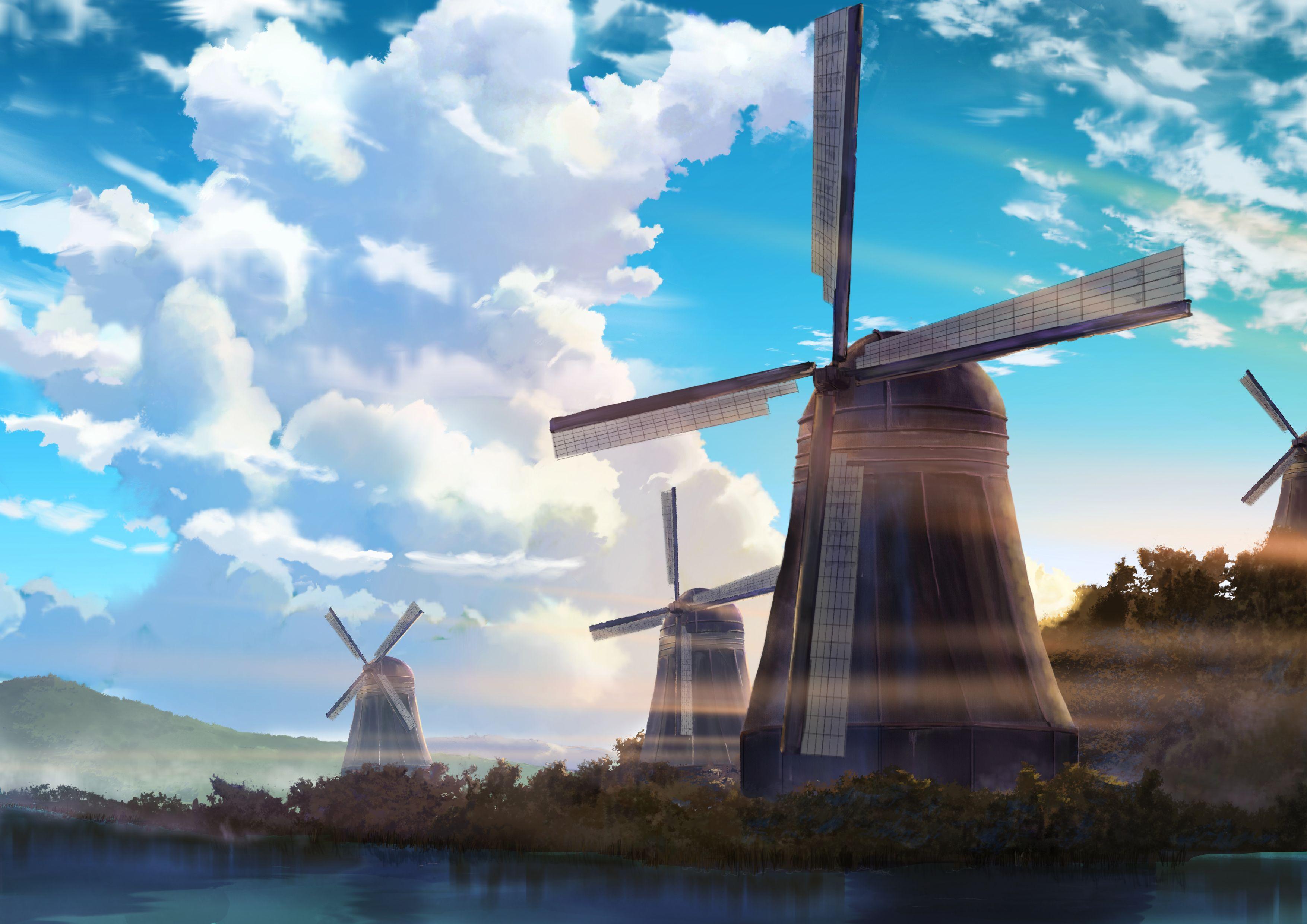 3508x2480 Windmill Anime Scenery 4k Laptop Full HD 1080P HD 4k Wallpaper, Image, Background, Photo and Picture