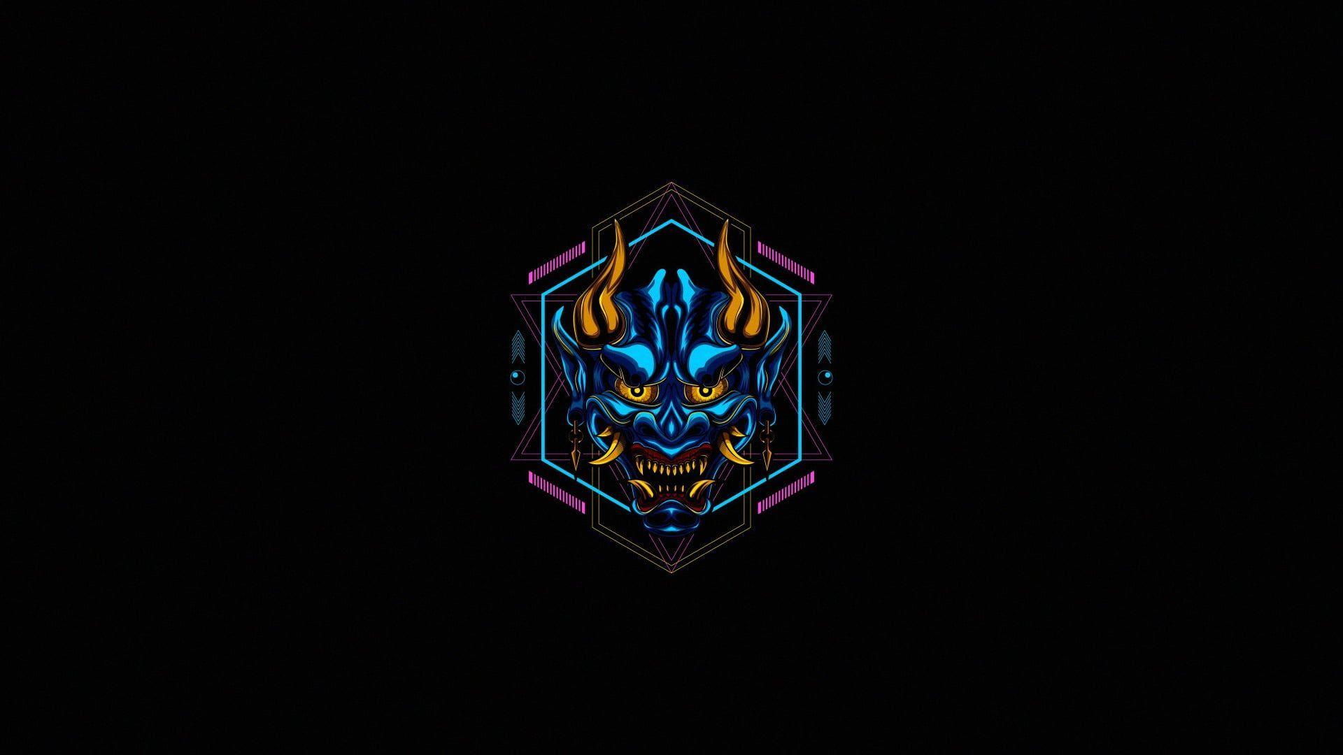1920x1080 samurai #demon simple background #artwork #minimalism P #wallpaper #hdwallpaper #de. Laptop wallpaper desktop wallpaper, Simple background, Neon wallpaper