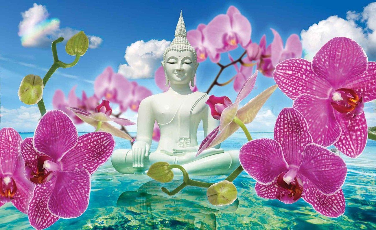 1300x794 Zen Flowers Orchids Buddha Water Sky Wall Paper Mural