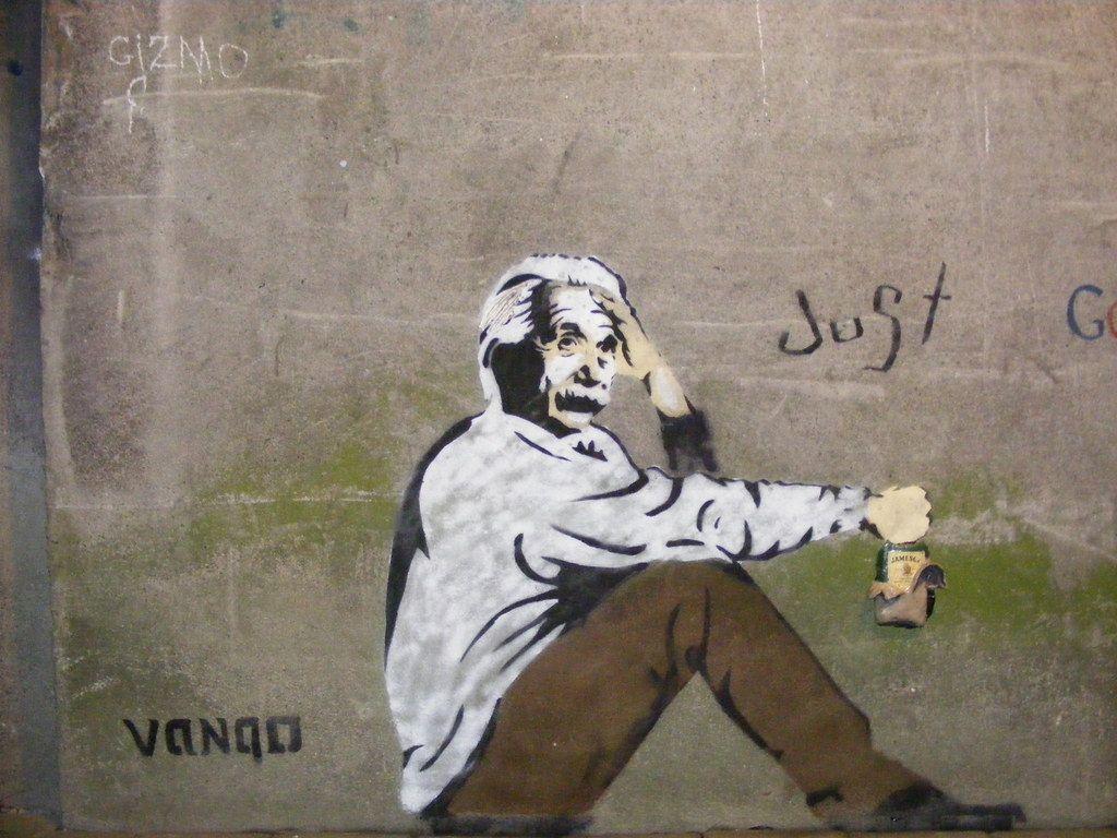 1024x768 Albert Einstein 3D Graffiti. the whiskey bottle is a clay m