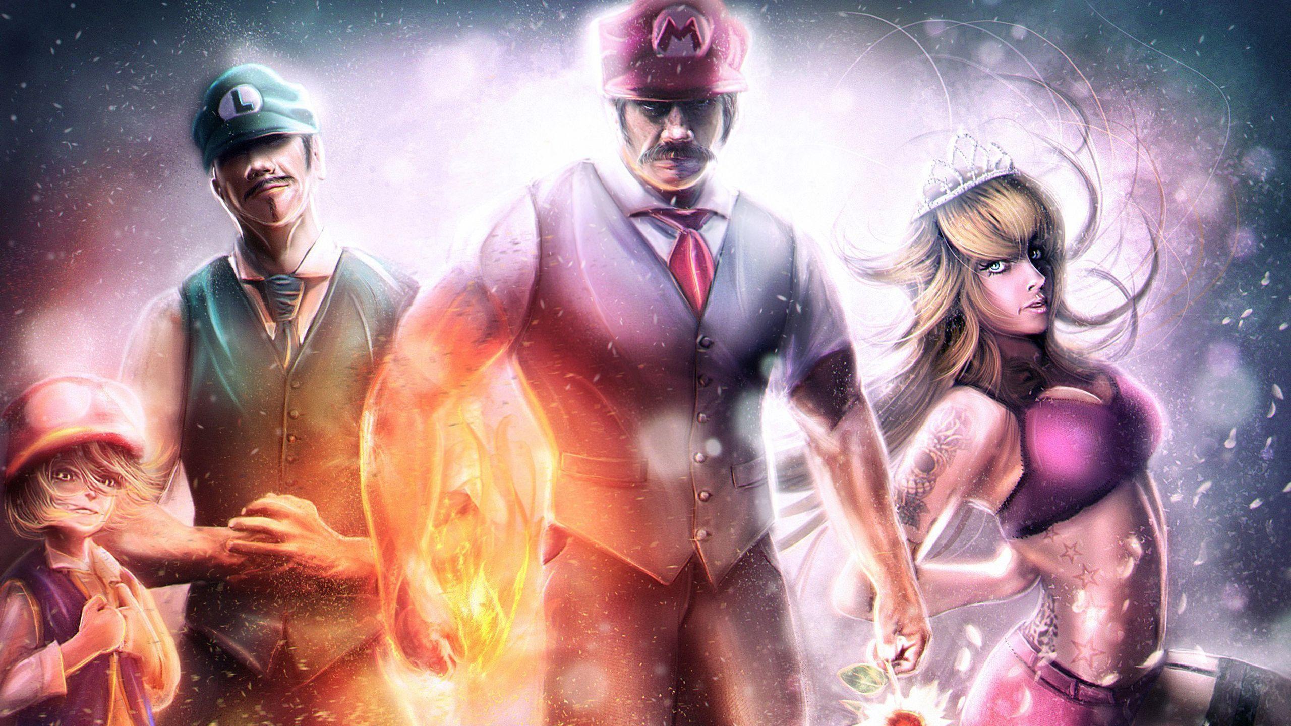 2560x1440 luigi mario luigi nintendo princess peach with background of lighting HD games Wallpaper