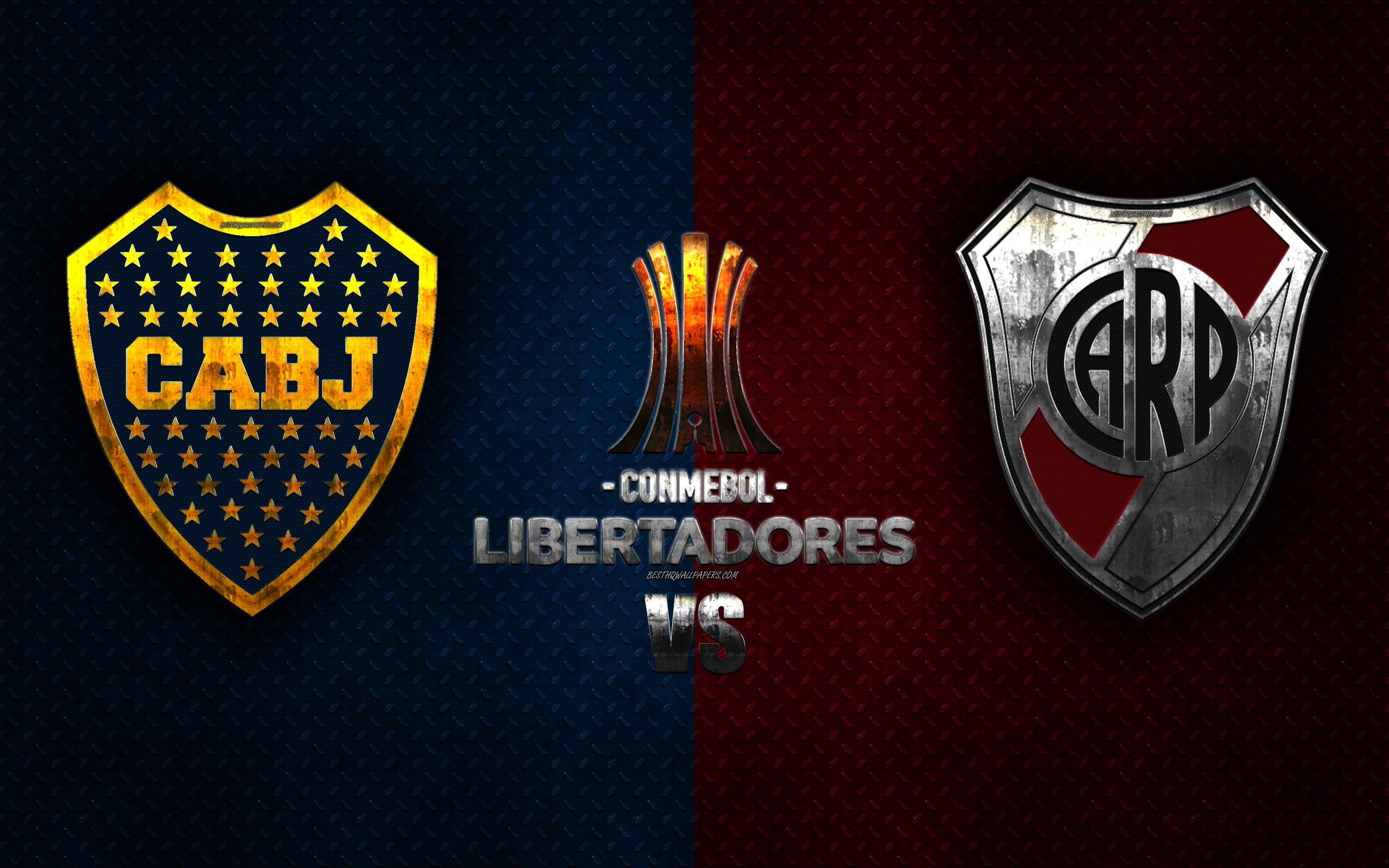 2560x1600 Download Wallpaper Boca Juniors Vs River Plate, Final, Copa CONMEBOL Libertadores, Emblems, Logos, Argentine Football Clubs, Blue Red Metallic Texture, Promo, Club Atletico River Plate, Copa Libertadores, Club Atletico Boca Juniors, Football Match