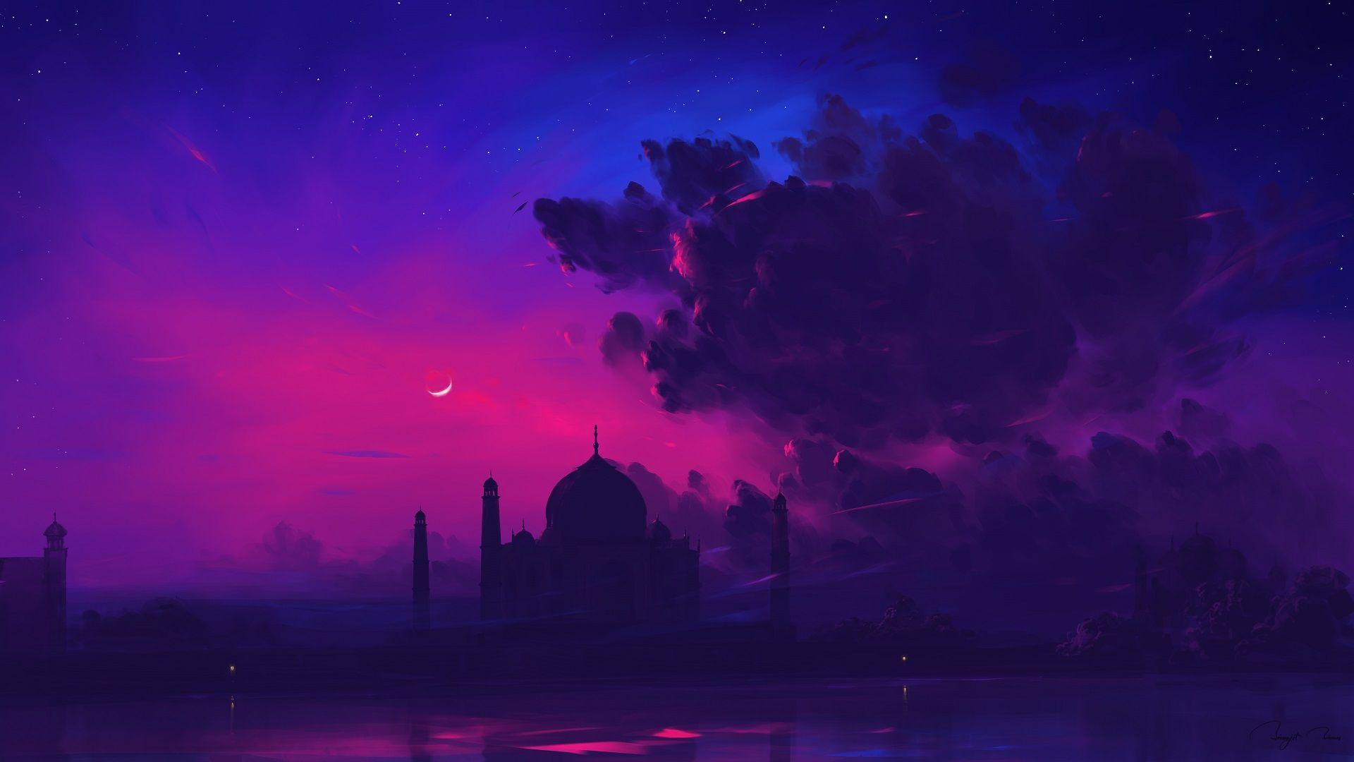 1920x1080 BisBiswas Taj Mahal Digital Art Landscape Indian Architecture Wallpaper:1920x1080