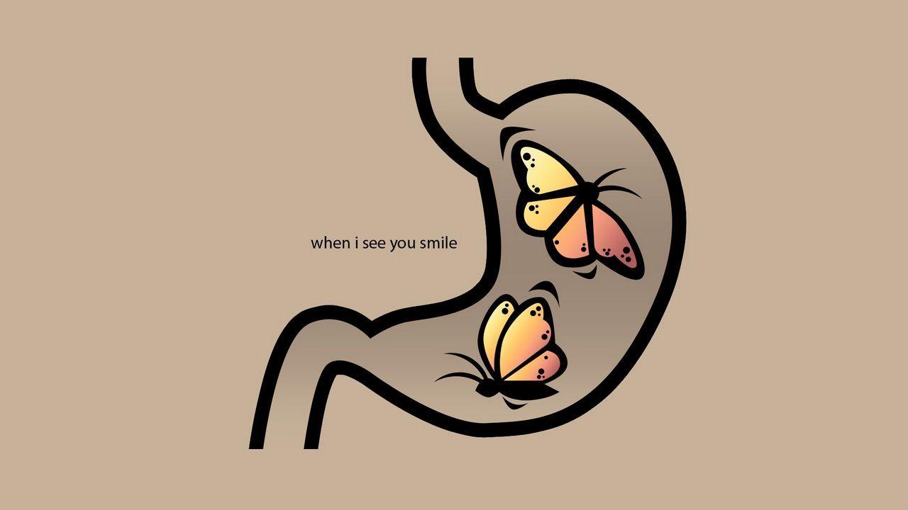 1280x720 Wallpaper drawing, lettering, when i see you smile, kidney, organ, butterflies hd, picture, image