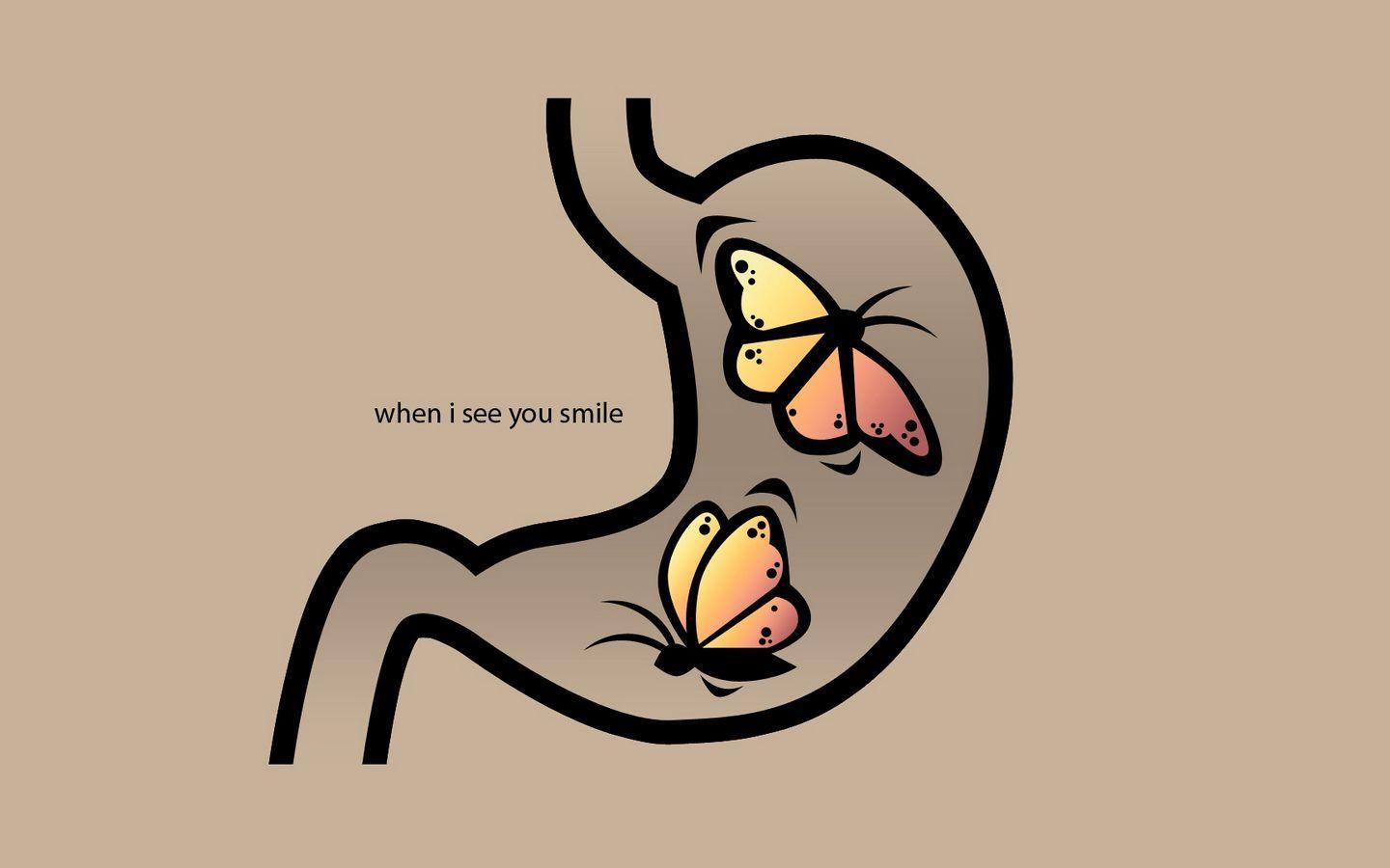 1440x900 Download wallpaper 1440x900 drawing, lettering, when i see you smile, kidney, organ, butterflies widescreen 16:10 HD background