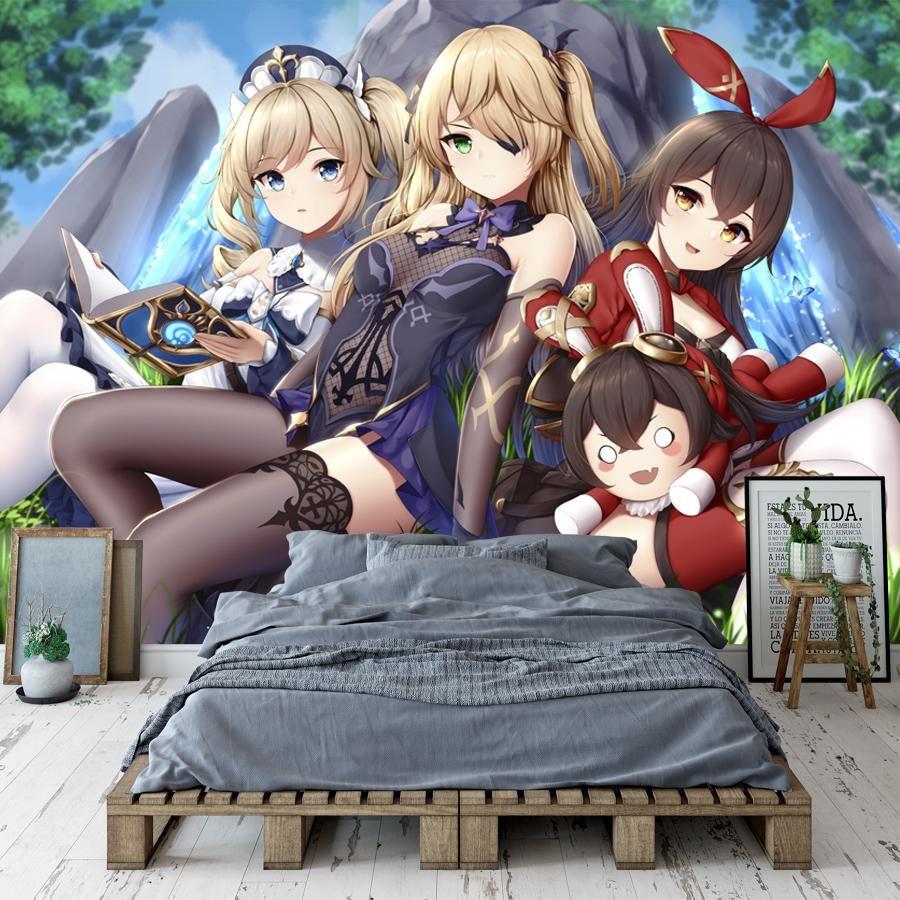 900x900 Genshin Impact Wall Murals Custom 3D Wallpaper Keqing Klee Paimon Wallpaper Anime Game Cosplay Bedroom Living Room Sofa Background Wall Art From Monkey_zabrina, $28.33