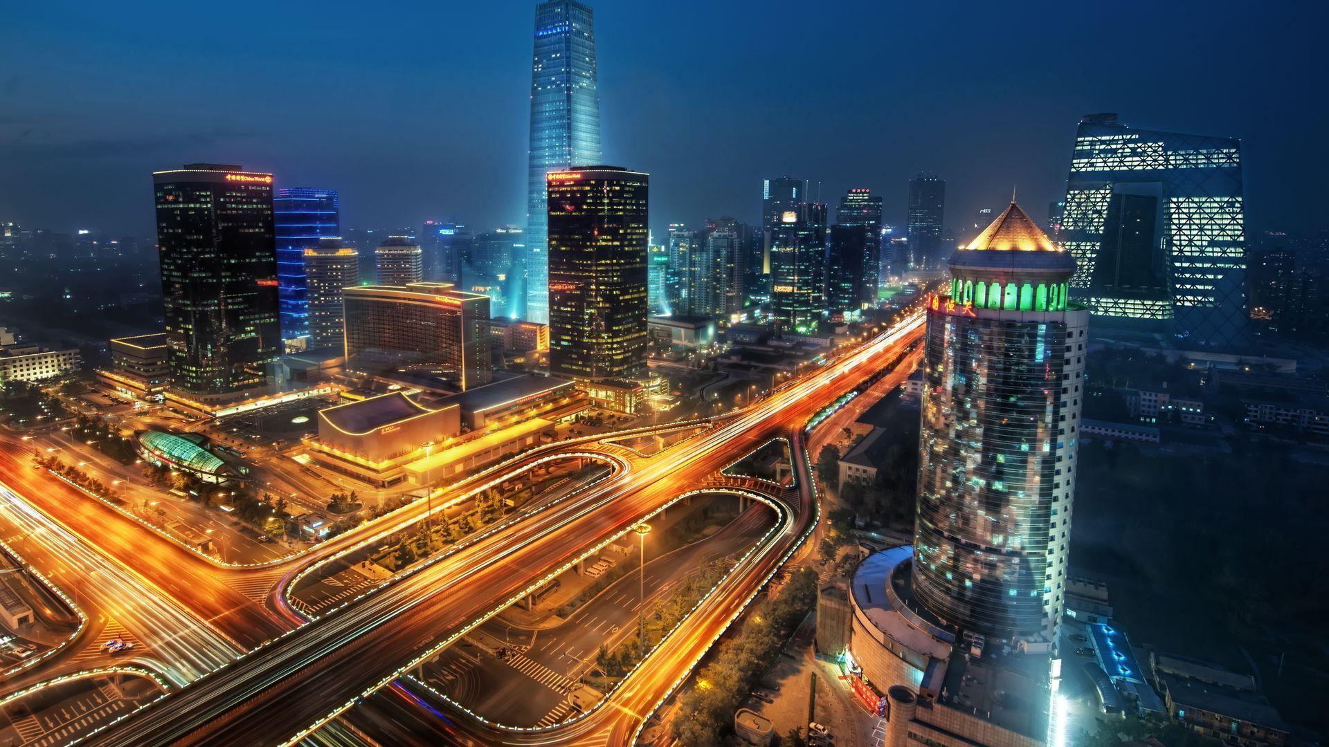1920x1080 Building And Highway Lights Night City Wallpaper