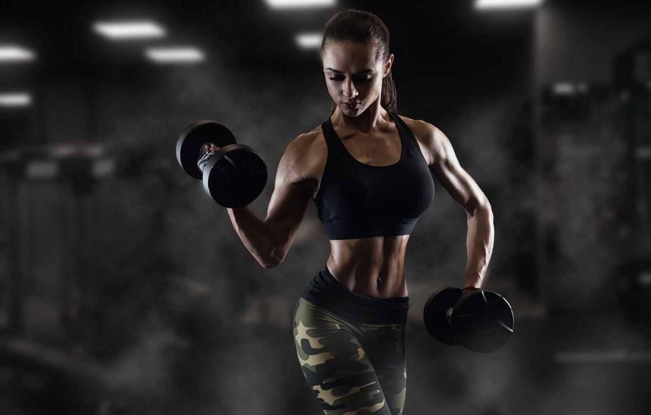 1332x850 Wallpaper pose, shadows, female, fitness, dumbbells image for desktop, section спорт