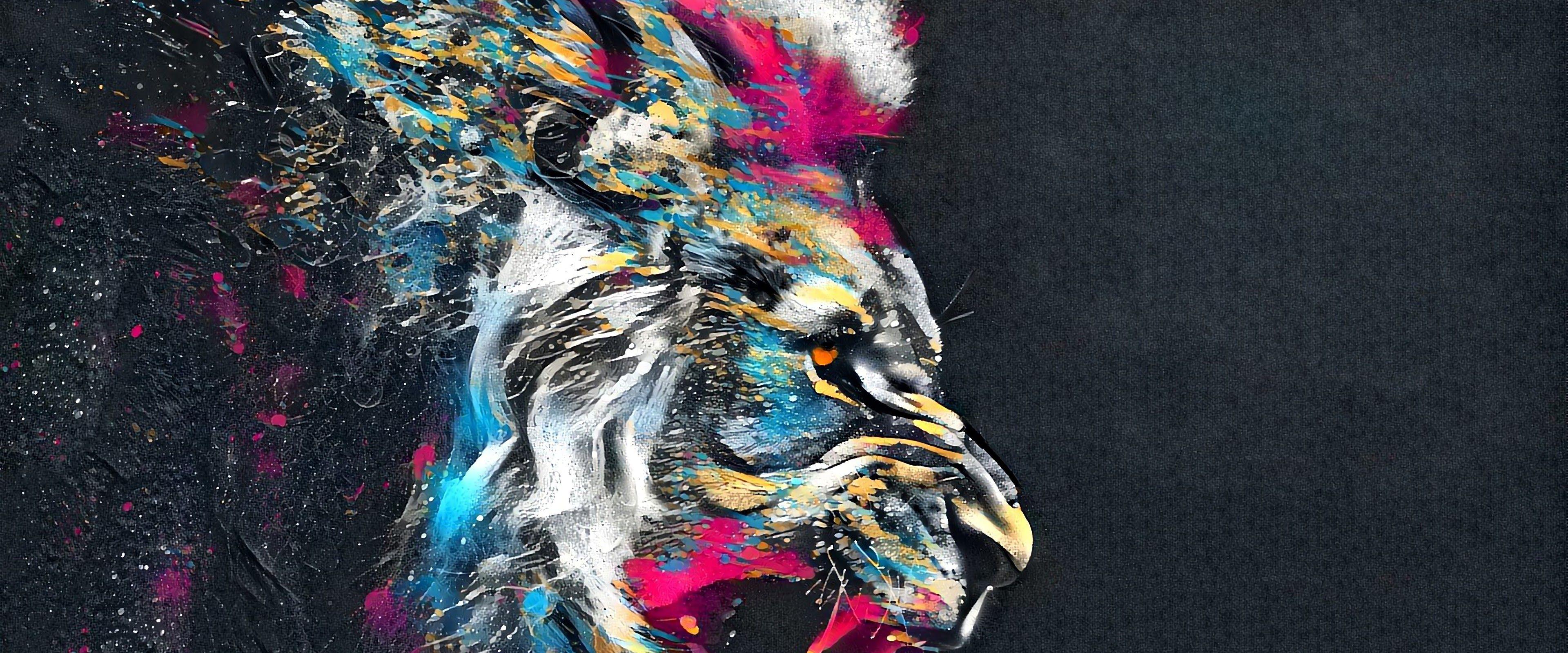 3840x1600 Lion Roar Animal Abstract Colorful 4K Wallpaper